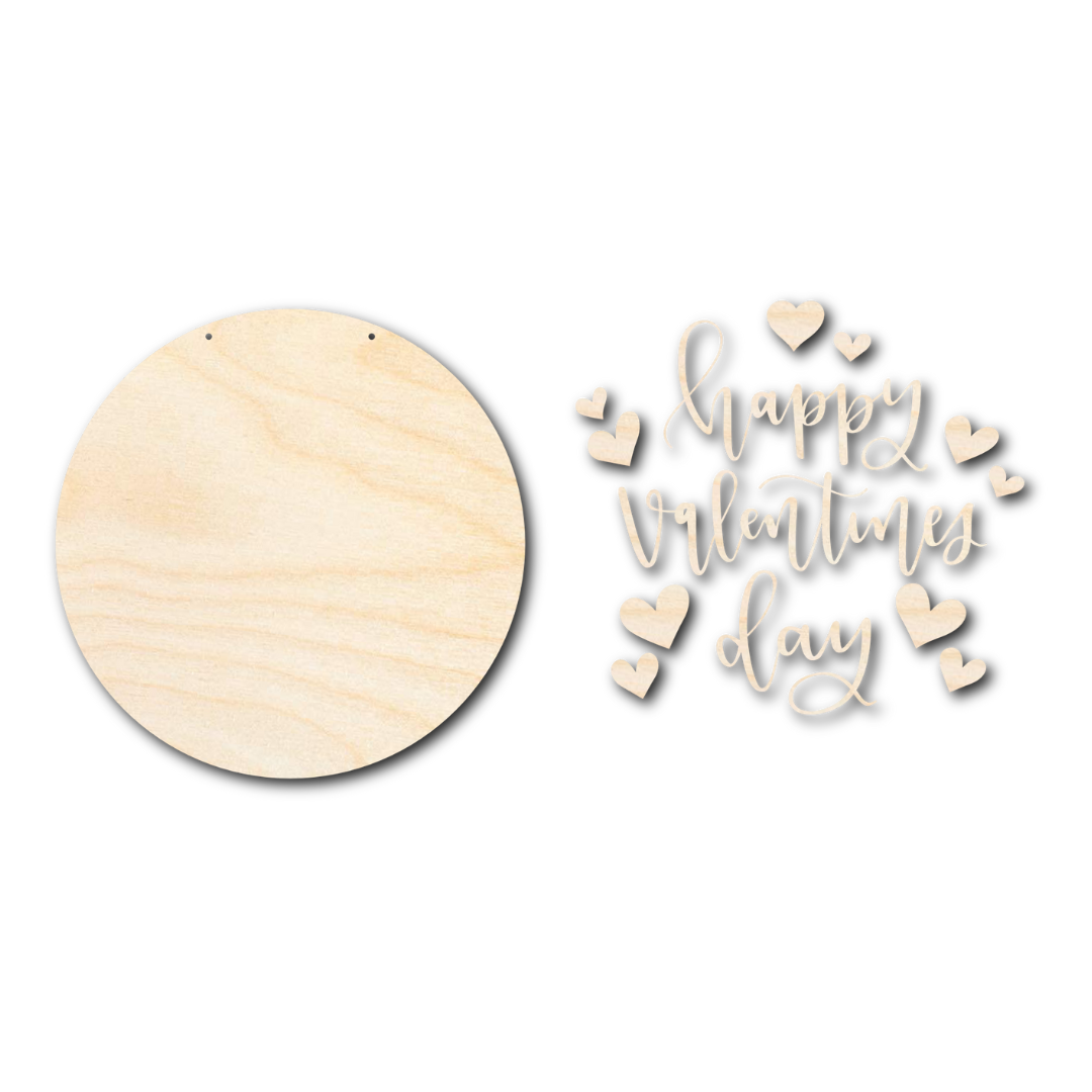 Unfinished 1/4-Inch Thick Wood Happy Valentine's Day Door Sign Crafting Kit for DIY Home Decor