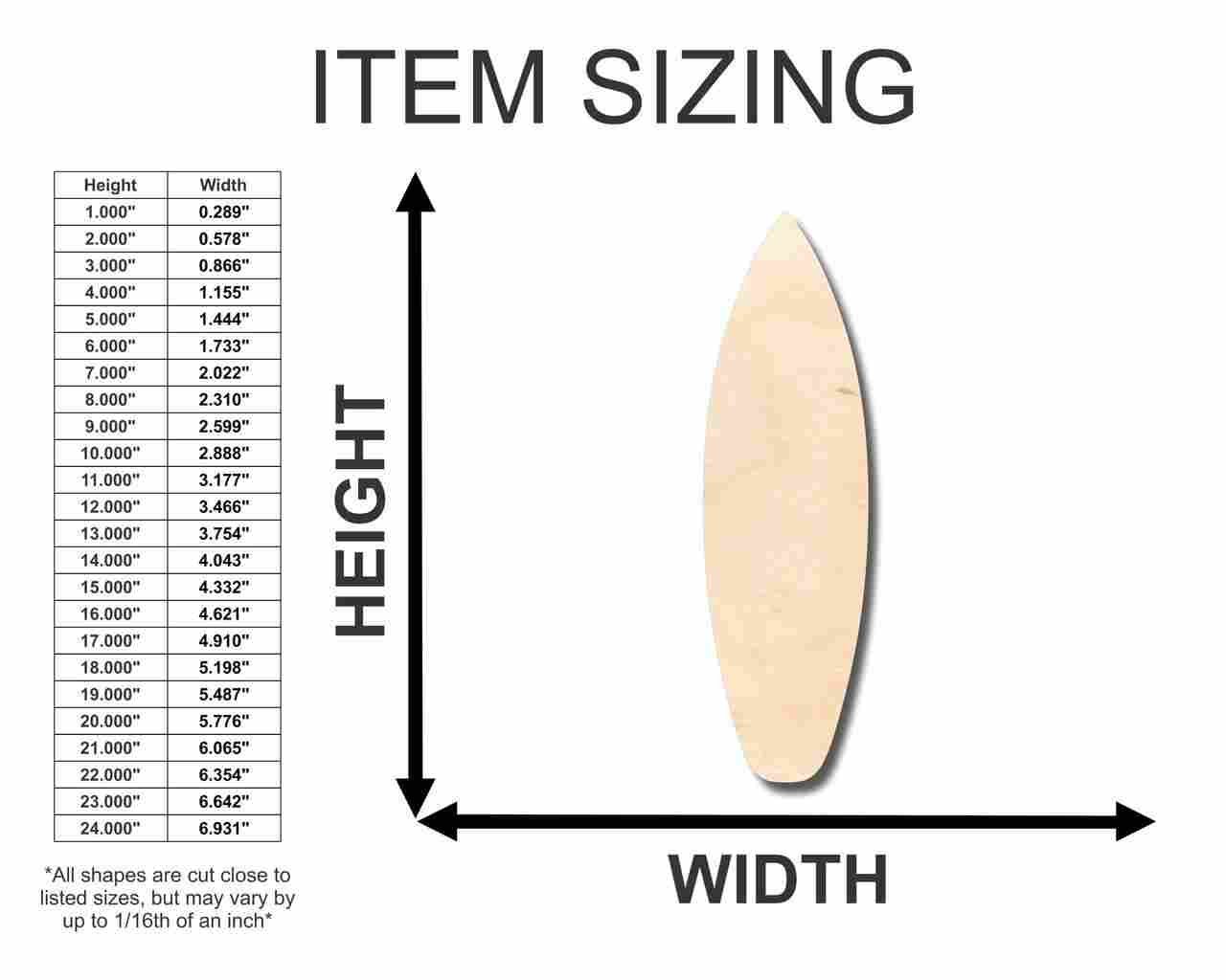 Unfinished DIY Wood Surfboard Shape Ideal for Surfing, Ocean, Beach, Nursery and Craft Projects, Available up to 46 Inches