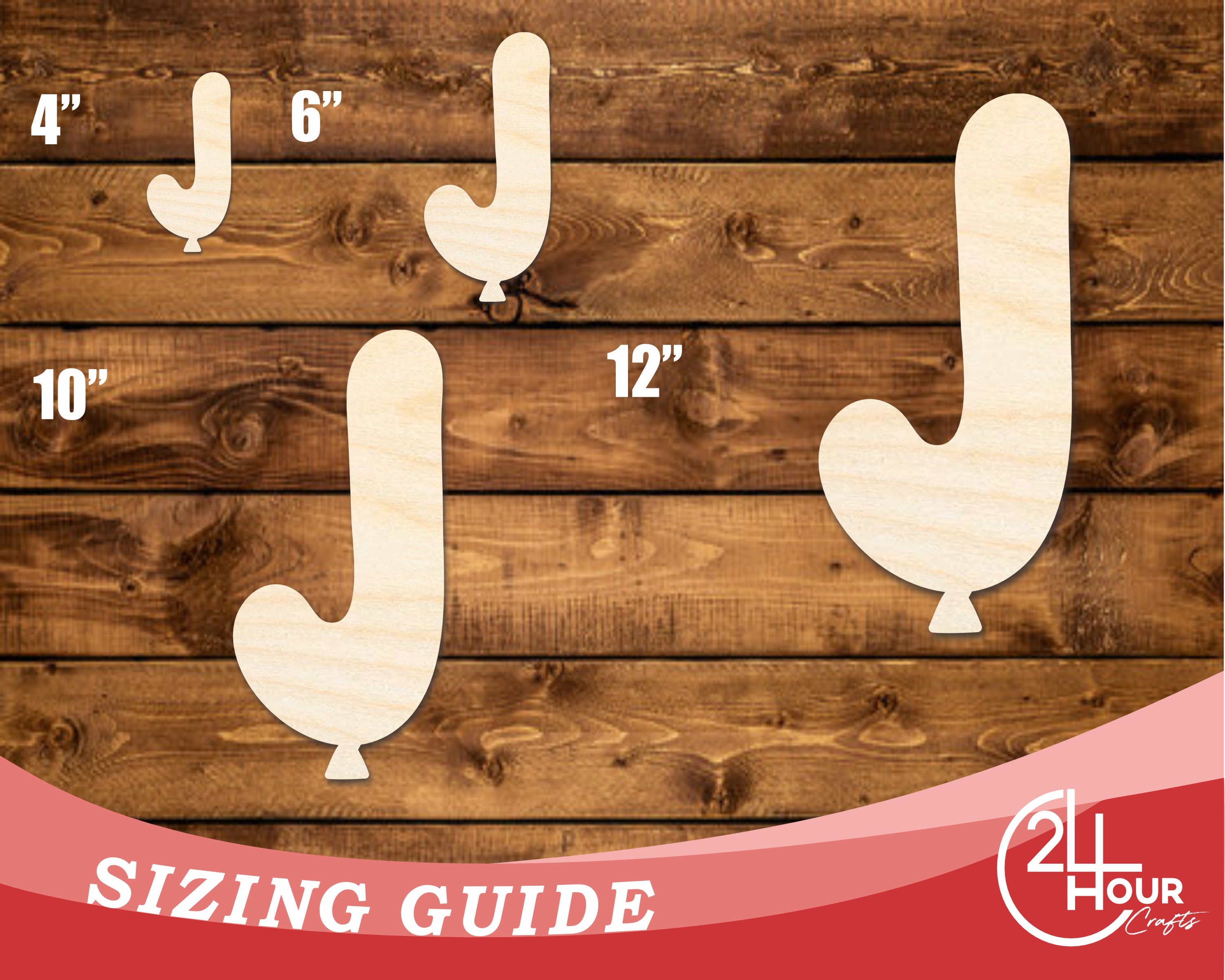 Unfinished Baltic Birch Wood Balloon Letter J Shape Craft Cutout for DIY Projects, Up to 46 Inches