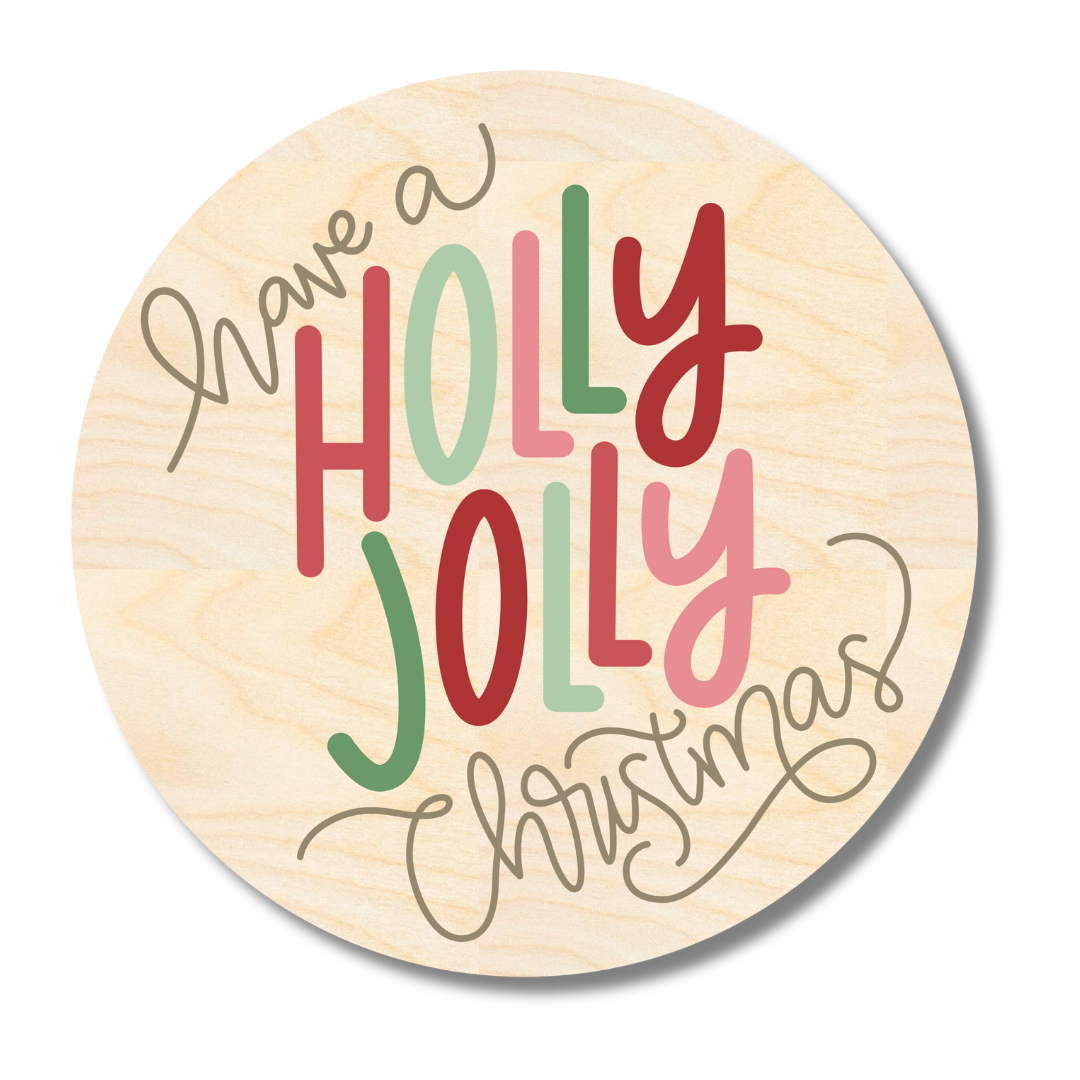 Unfinished Wood Holly Jolly Christmas Decorative Door Sign Craft Kit | 1/4 Inch Thick Wood Craft Cutouts for Holiday Decoration