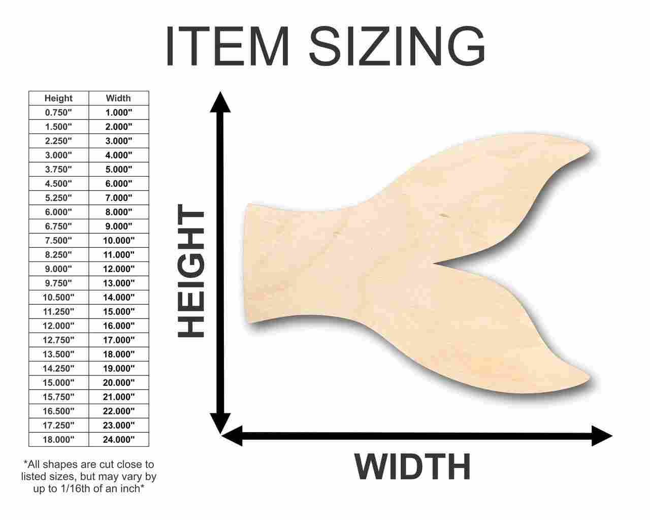 DIY Unfinished Baltic Birch Wood Fish Tail Shape for Ocean Animal Crafts up to 46