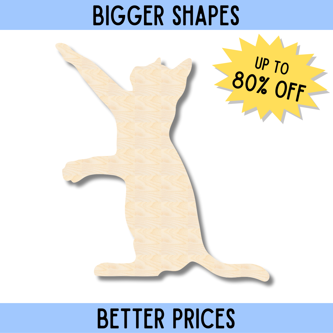 Large-Scale Unfinished Wood Cat Shape Cutout for DIY Crafts