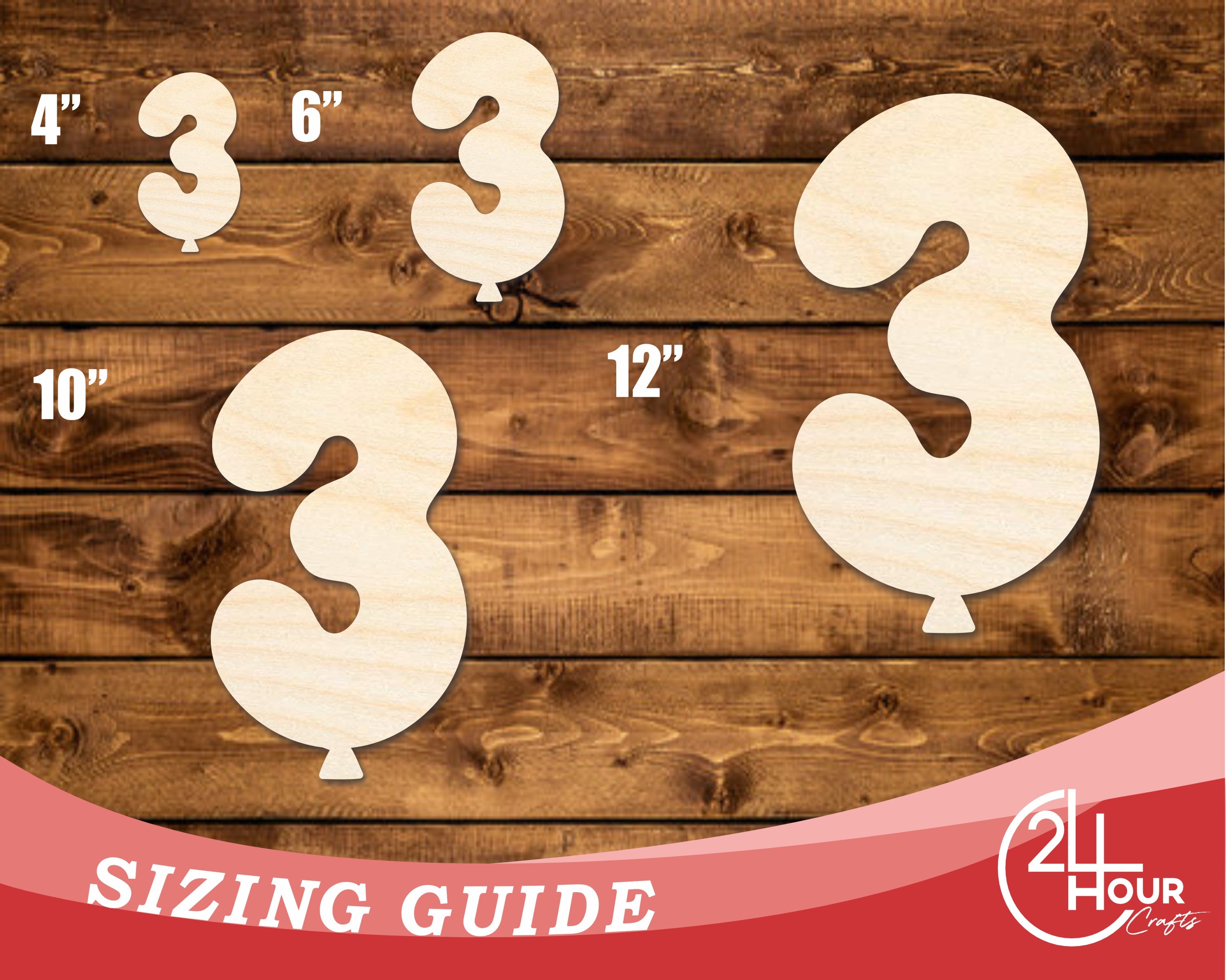 Unfinished Baltic Birch Wood Balloon Number 3 Shape for Up to 46 DIY Crafts