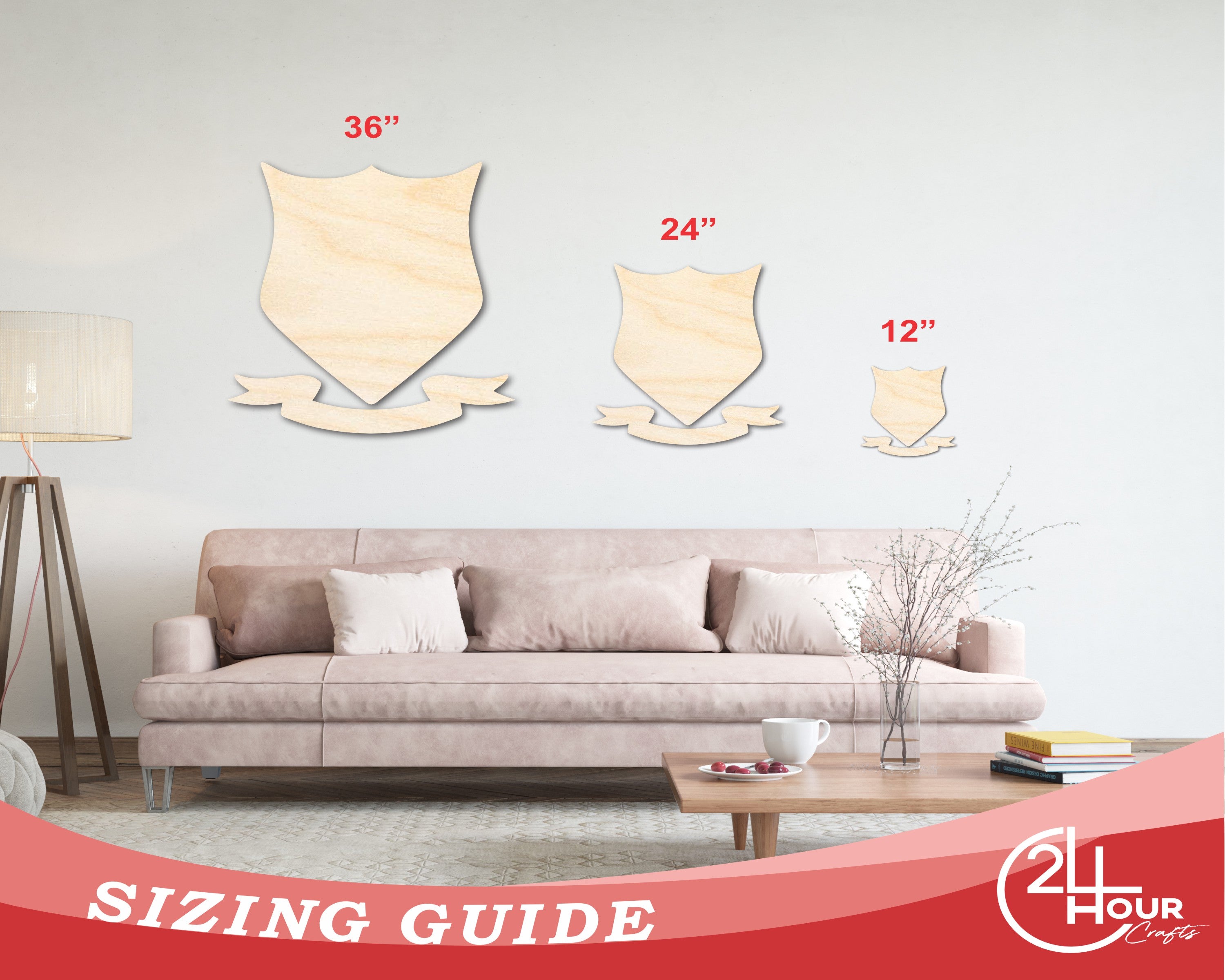 Unfinished Wood Coat of Arms Shape Craft Item - Available Sizes up to 46 Inches