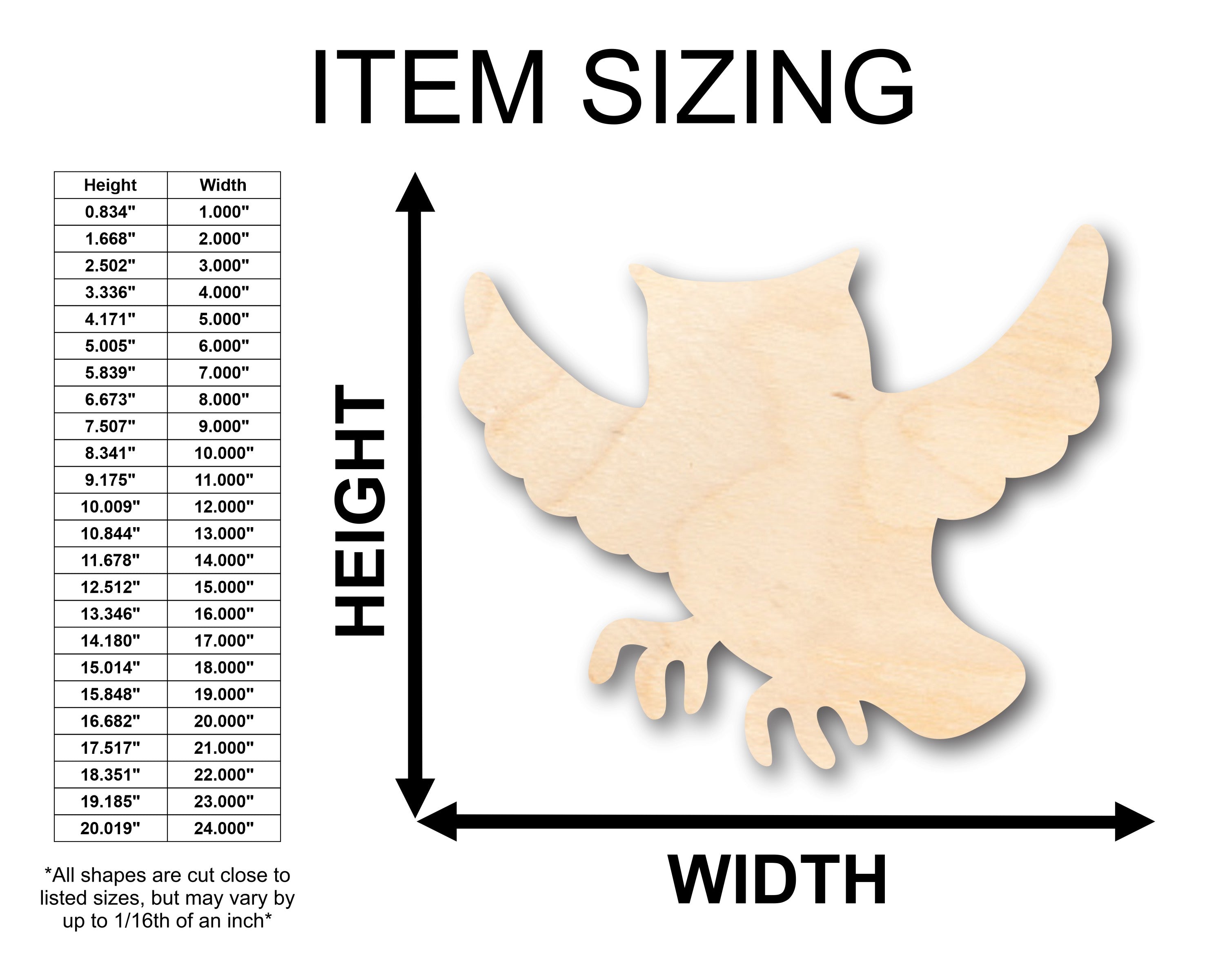 Unfinished Baltic Birch Wood Flying Owl Shape - Ideal for Up to 46 DIY Craft Projects