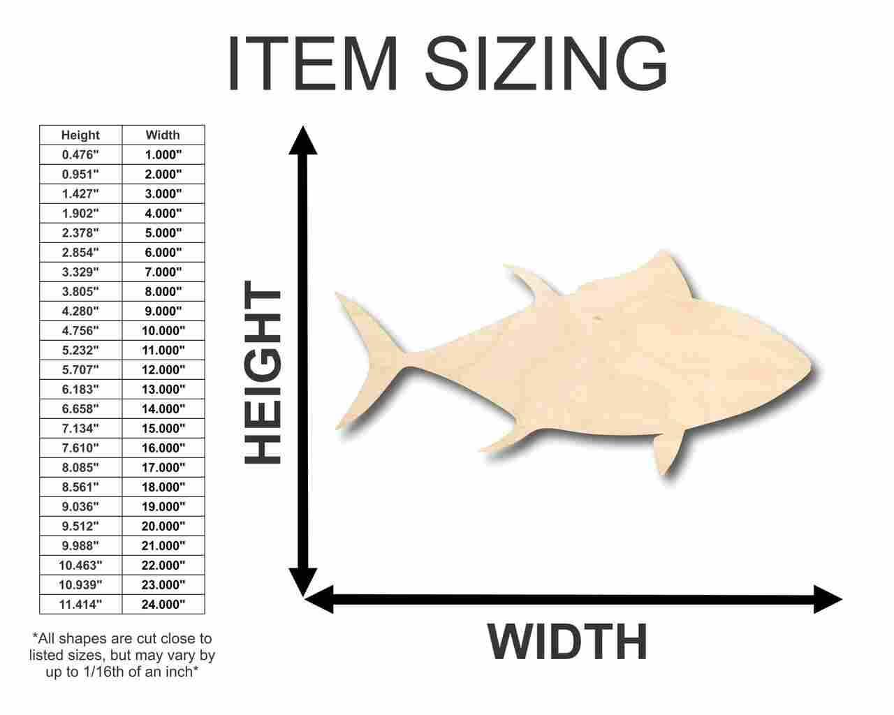 DIY Unfinished Baltic Birch Wood Tuna Fish Shape for Ocean Crafts (up to 46)