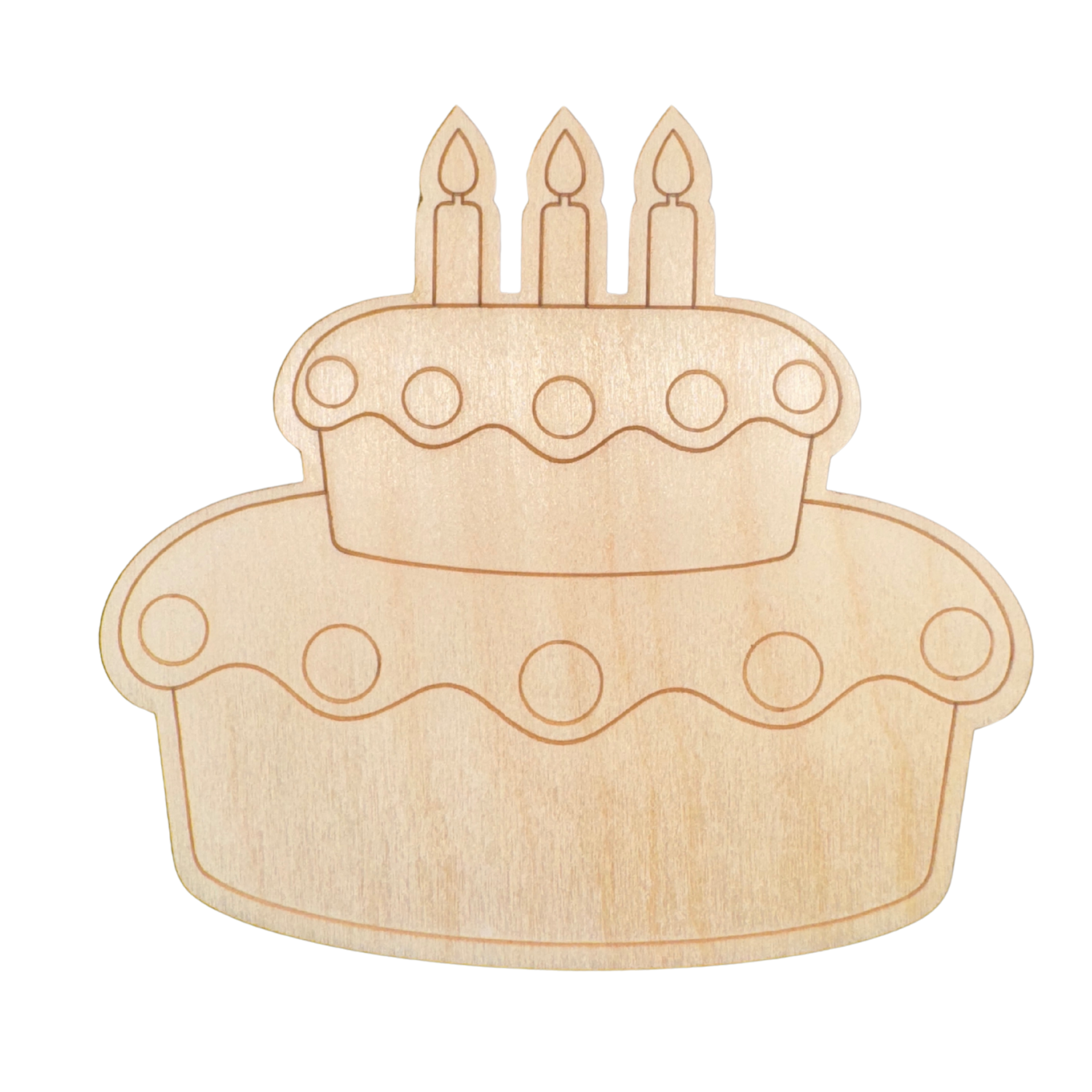 Unfinished Wood Two - Tier Etched Birthday Cake Shape for Paint - by - Line Crafts, Suitable for up to 30 DIY Projects