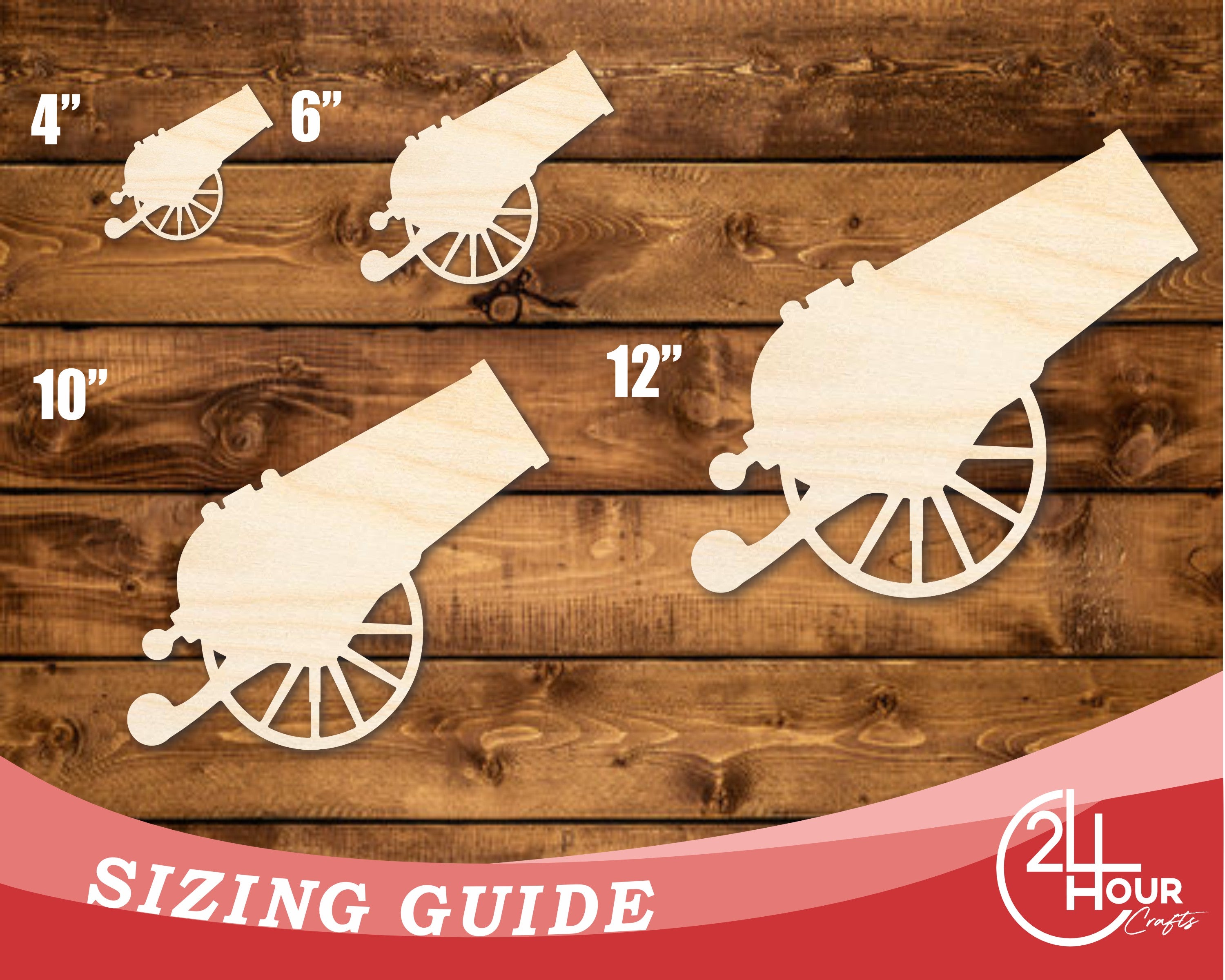 Unfinished Baltic Birch Cannon Shape DIY Craft Cutout - Up to 46 Inches