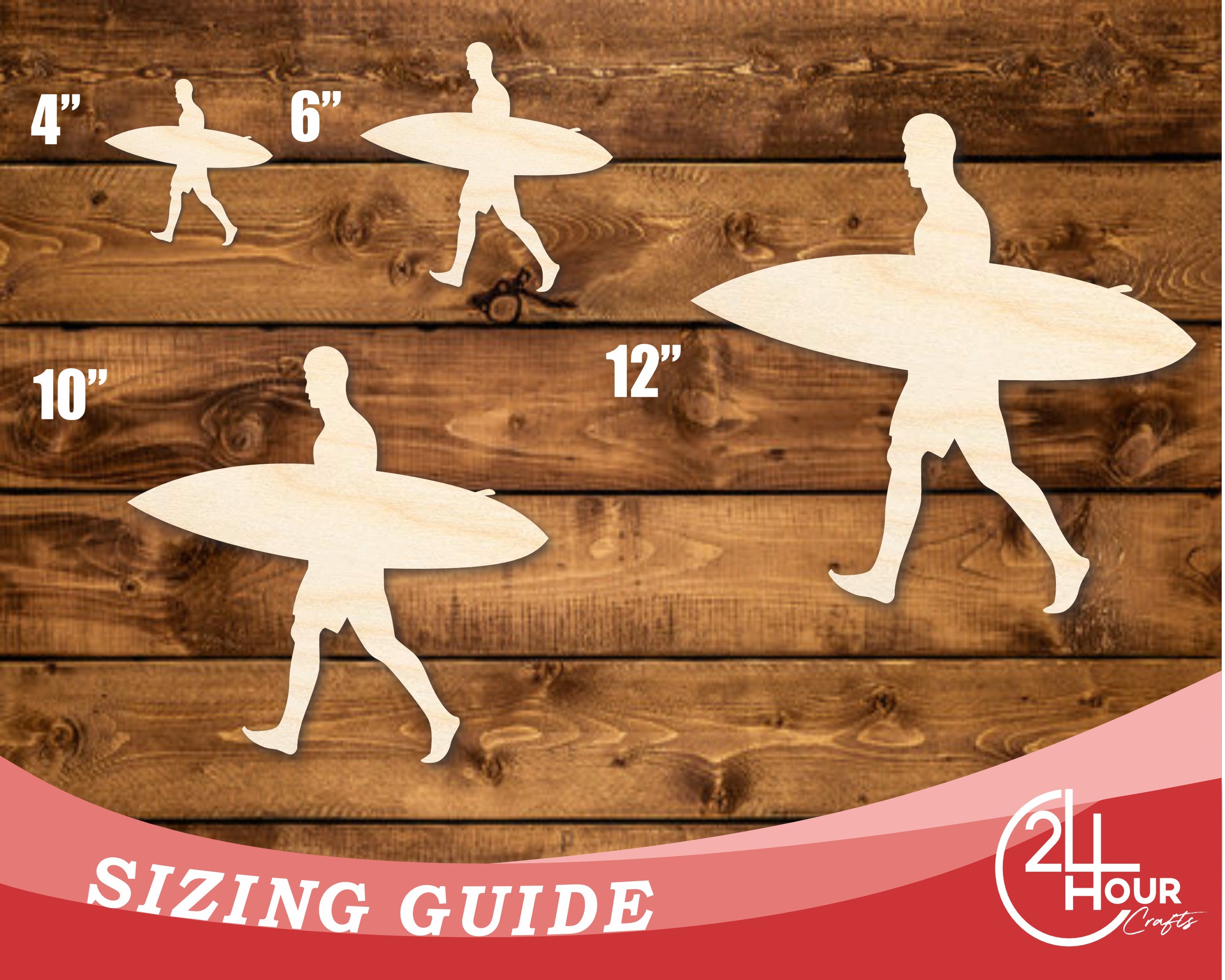 DIY Unfinished Baltic Birch Wood Surfer Guy Cutout up to 46 Inches