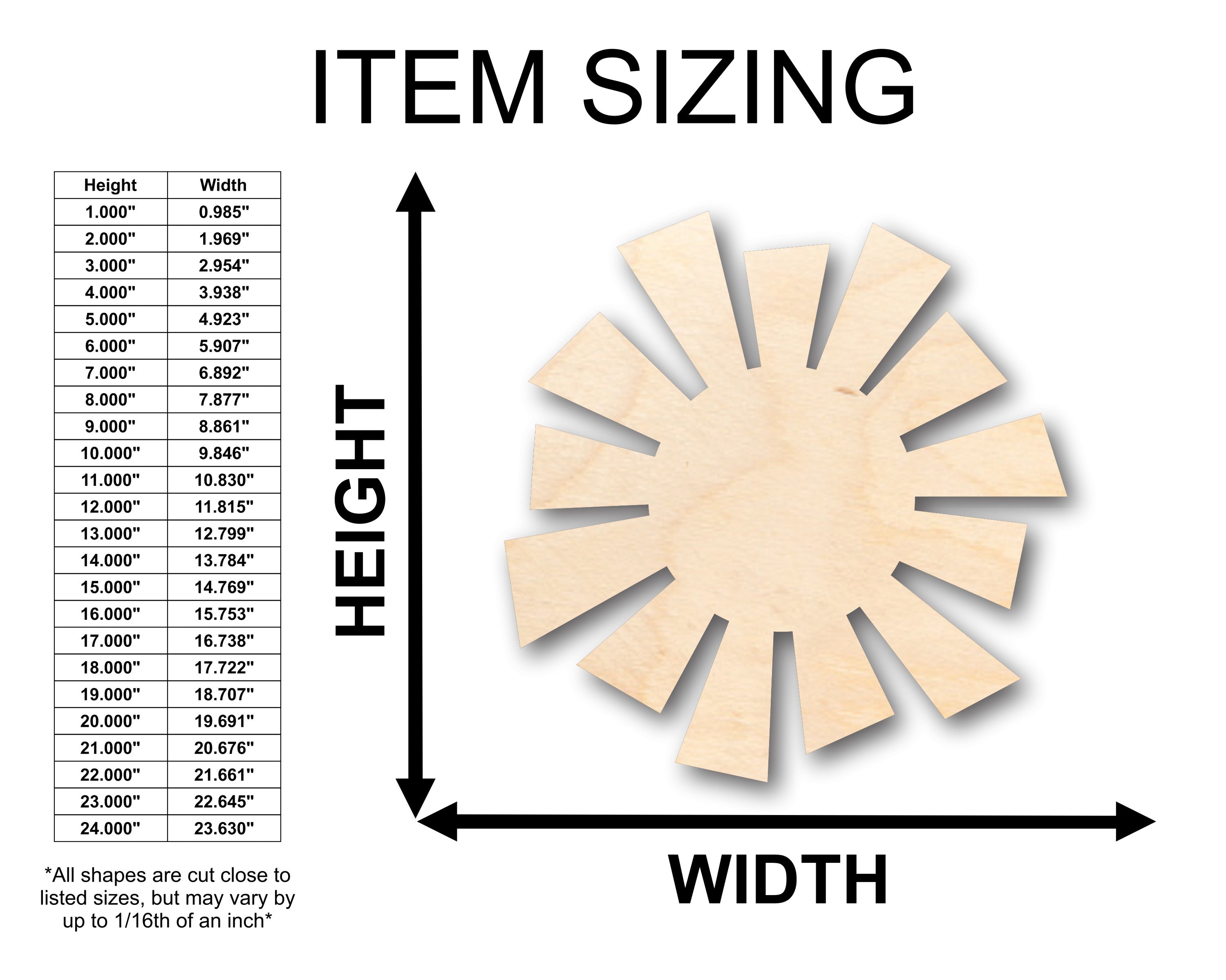 Unfinished Wood Sun Shape for DIY Crafts - Available in Sizes up to 46 Inches