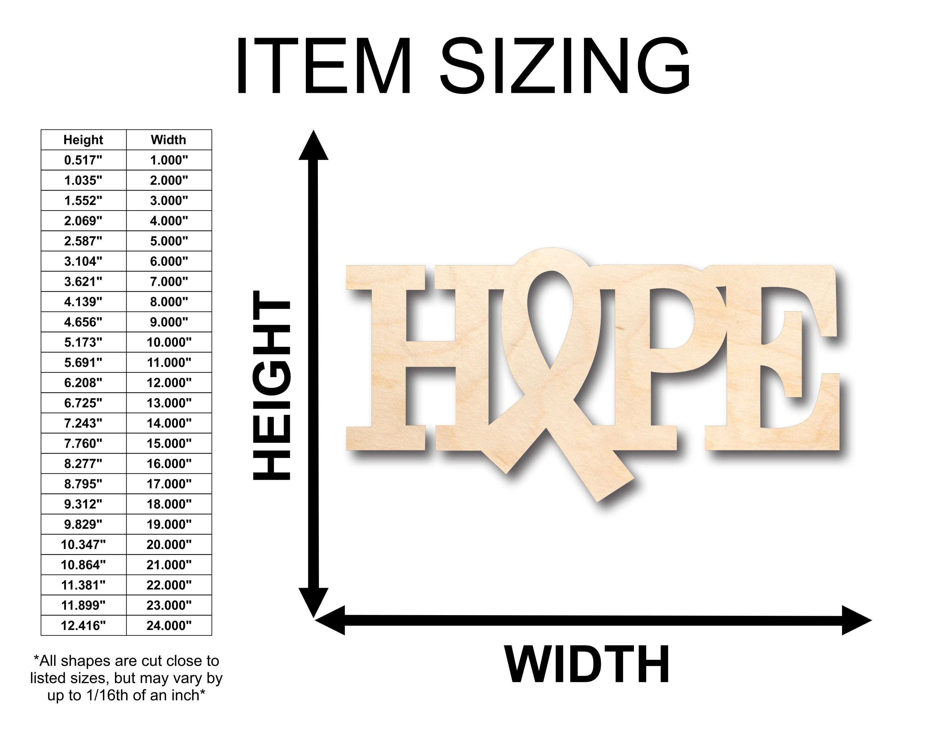 Unfinished Wood DIY Craft - Hope Ribbon Script Shape, Available up to 46 Inches for Creative Projects