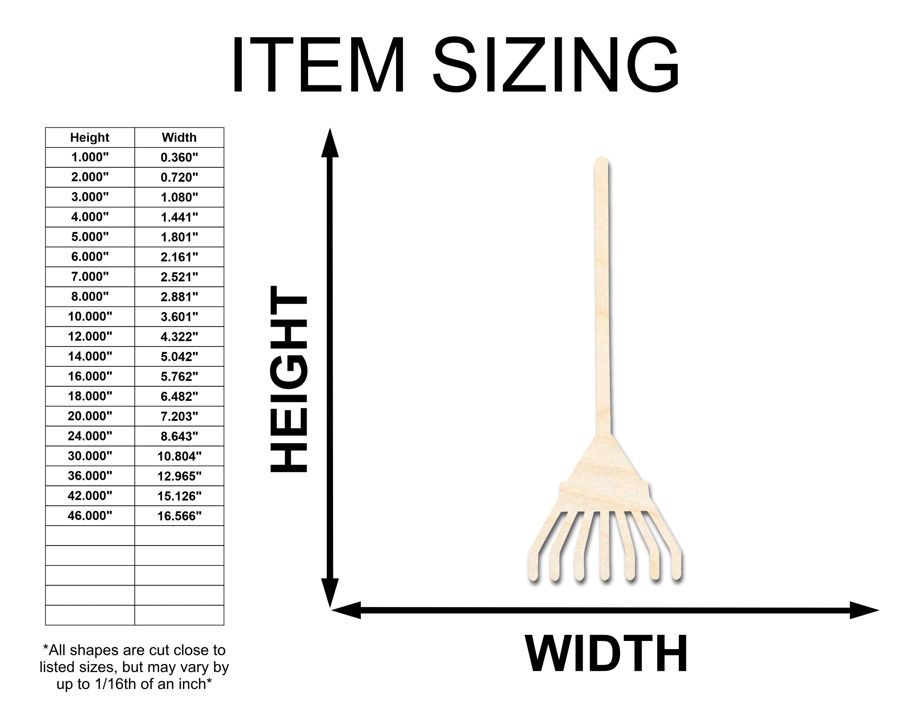 Unfinished Sanded Wood Rake Shape Crafts up to 46 Inches