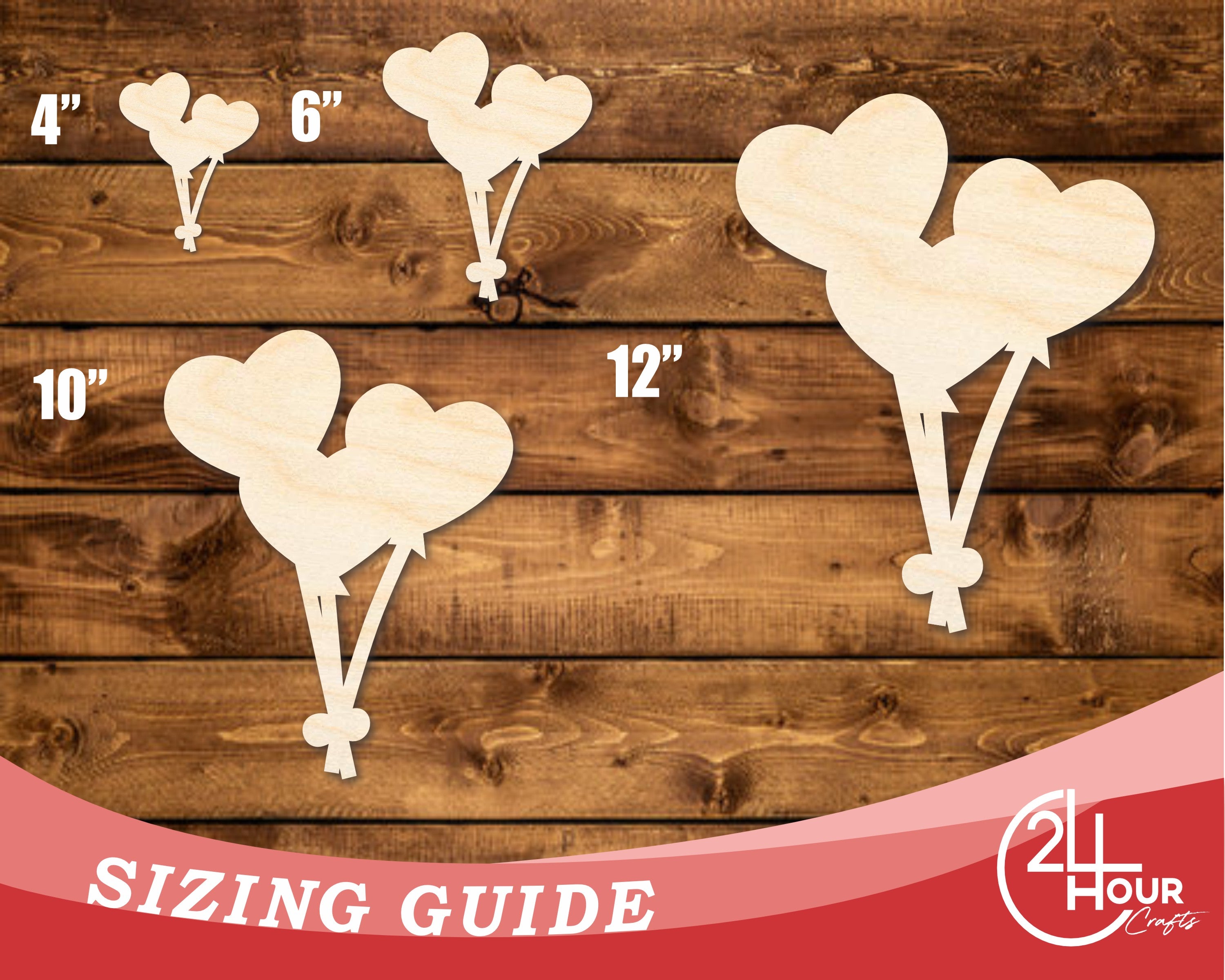 Unfinished Baltic Birch Wood Heart Balloons Shape Cutouts for DIY Crafts, Up to 46 Inches for 46 DIY Projects