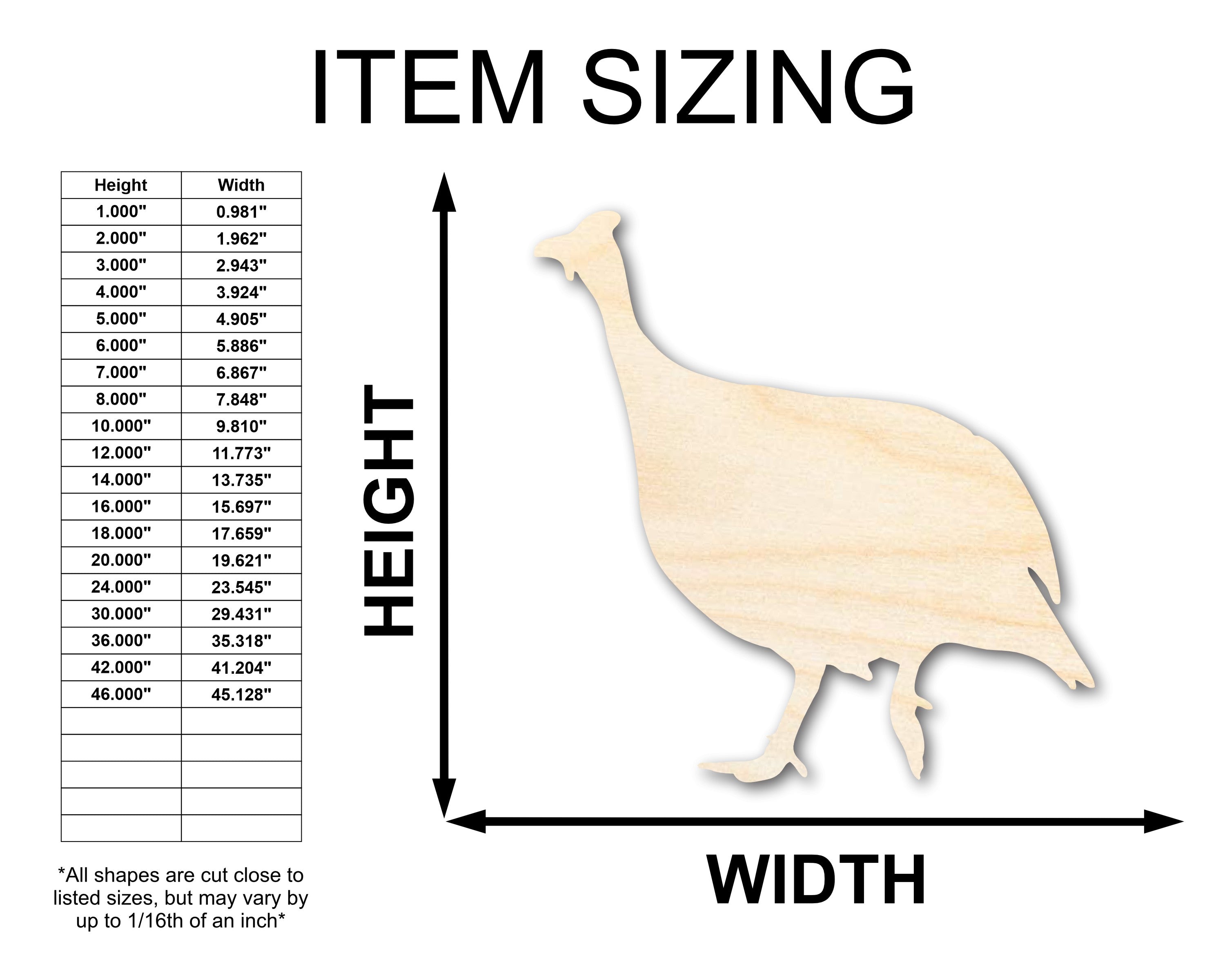 DIY Unfinished Wood Guinea Fowl Shapes for Crafts, Up to 36 Inches