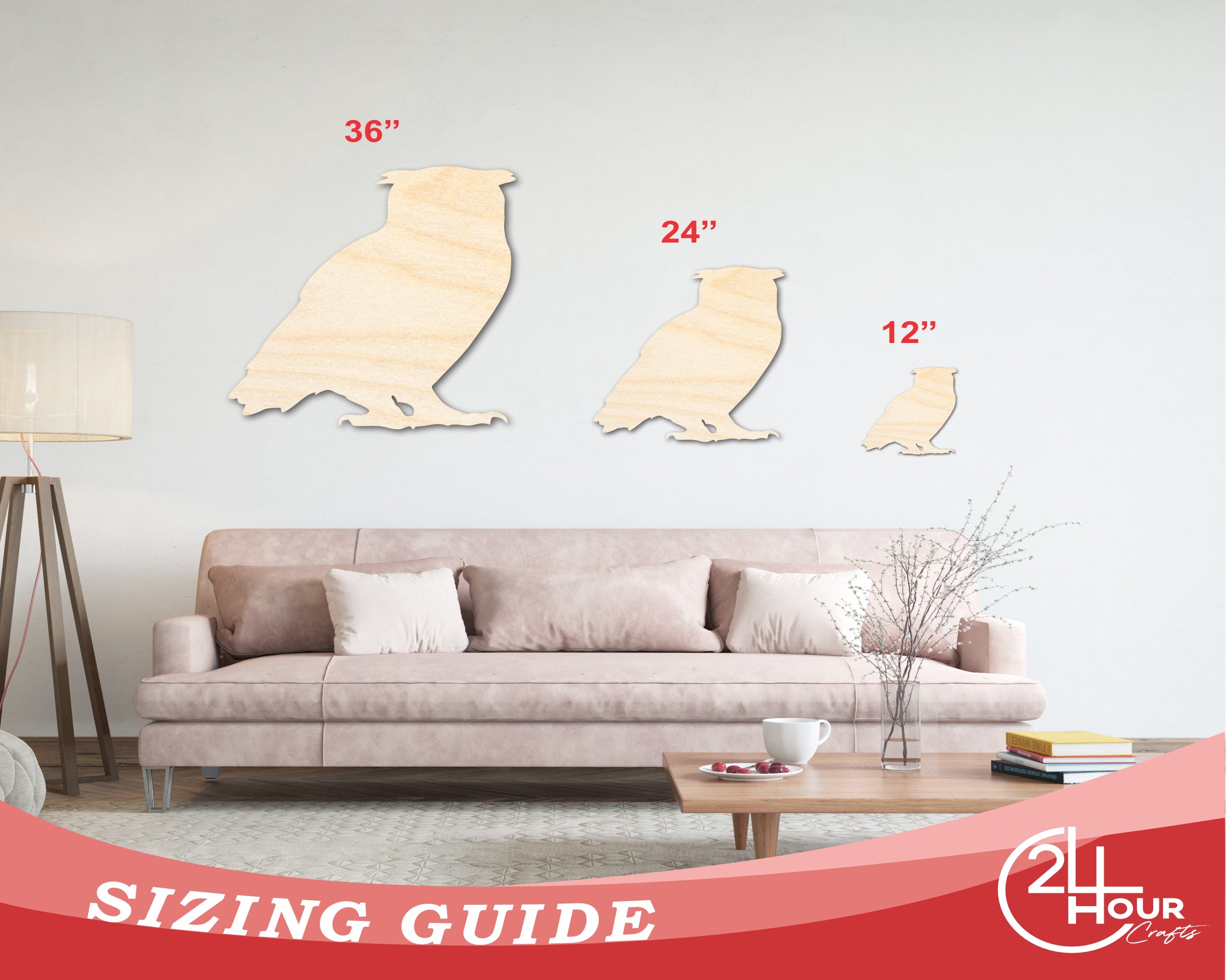 DIY Unfinished Wood Horned Owl Shape - Up to 36 Inches for Crafts