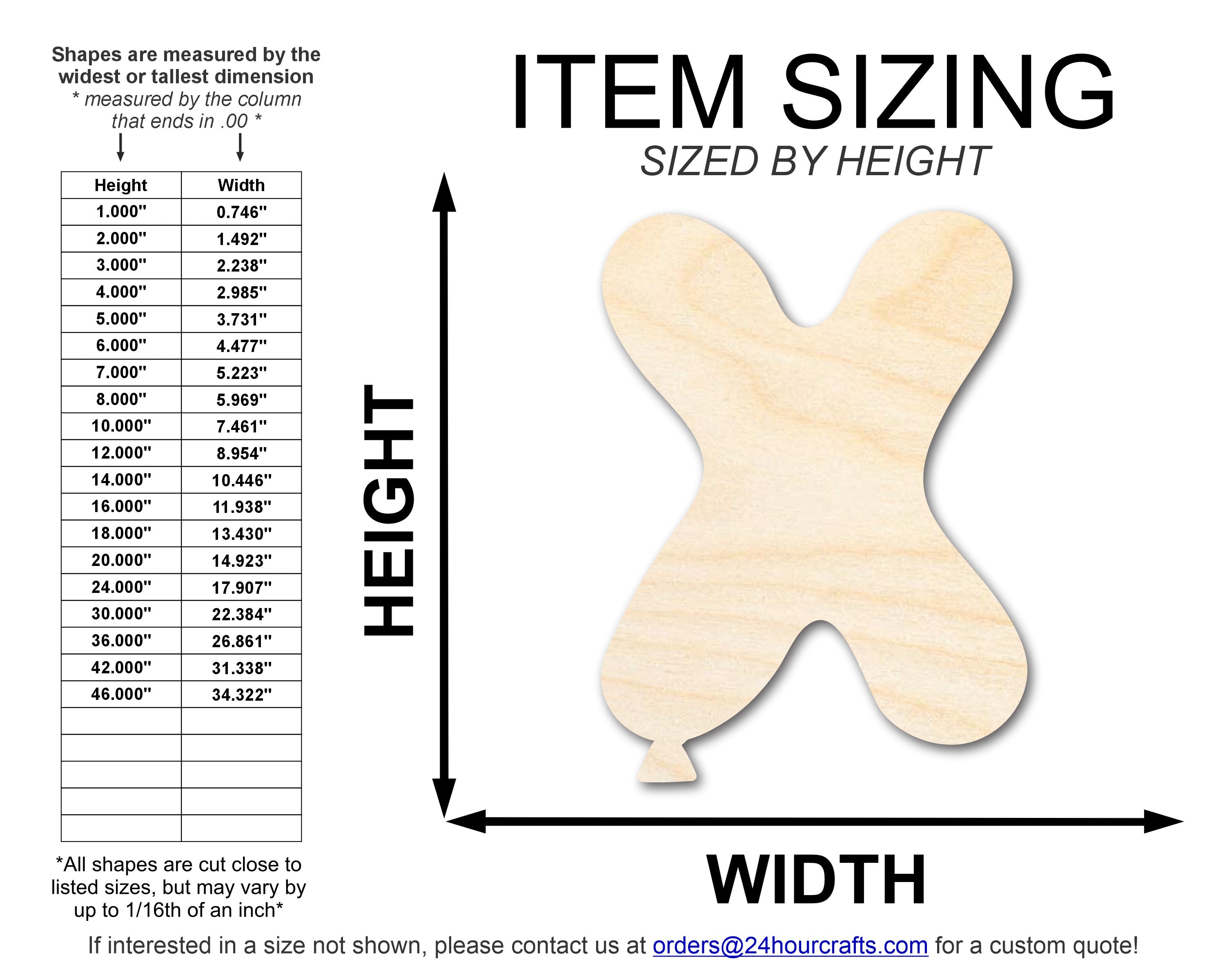 Unfinished DIY Craft Cutout: Wood Balloon Letter X Shape with Up to 46 DIY Options