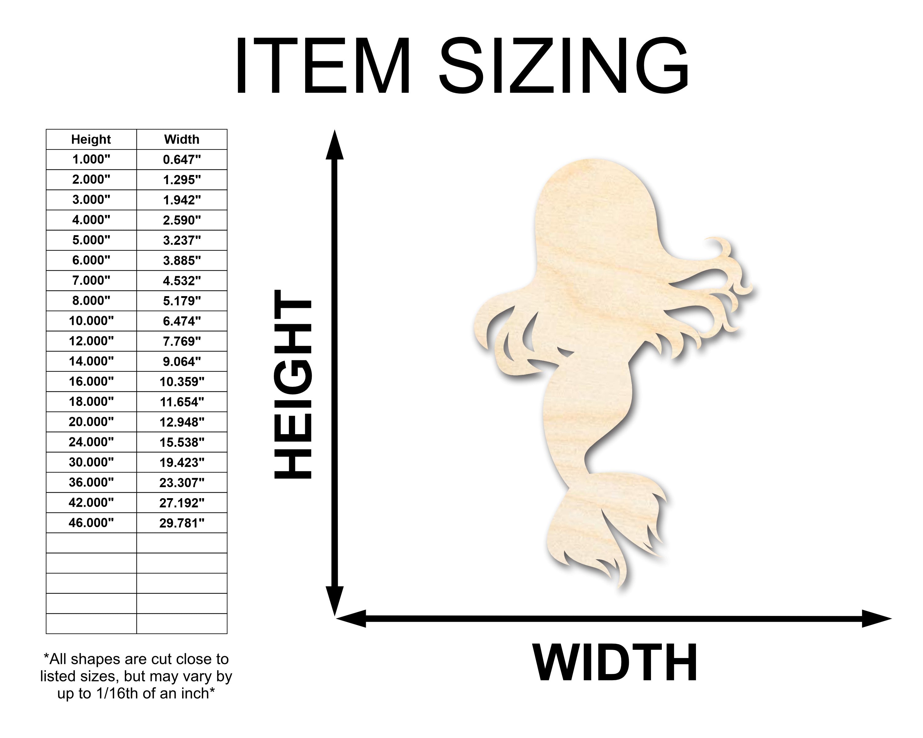 Unfinished Baltic Birch Wood DIY Craft Supplies - Adorable Mermaid Silhouette, Sizes up to 36 Inches