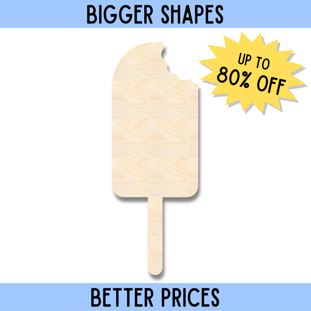 Enhanced Unfinished Wood Popsicle Cutout with Bite Silhouette for DIY Crafts