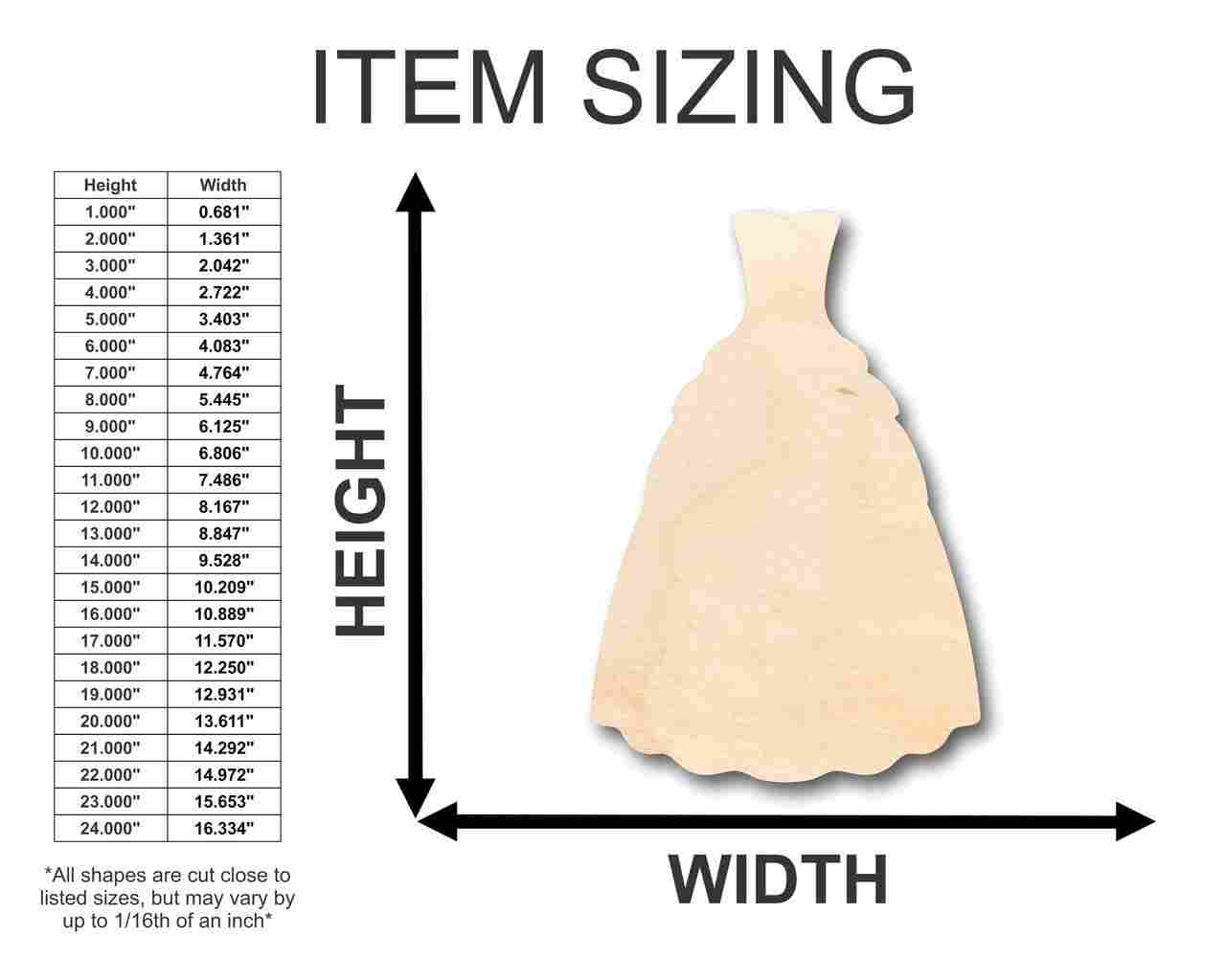 DIY Unfinished Wood Bride Gown Shapes for Wedding Crafts up to 24 Inches