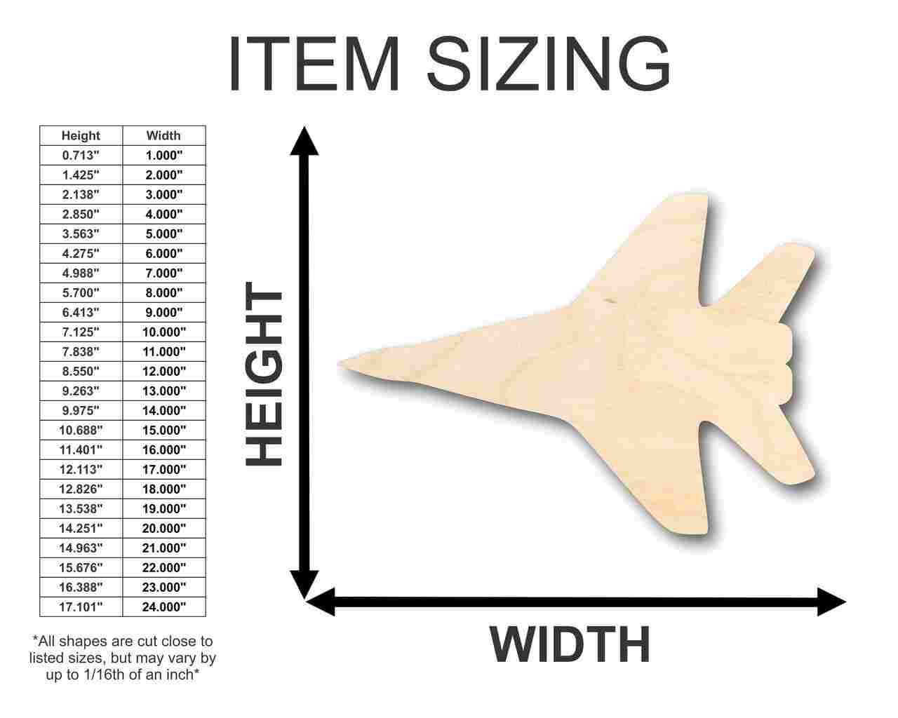 Unfinished DIY Craft - Wood Fighter Jet Airplane Shape, Up to 46 Inches for Creative Projects