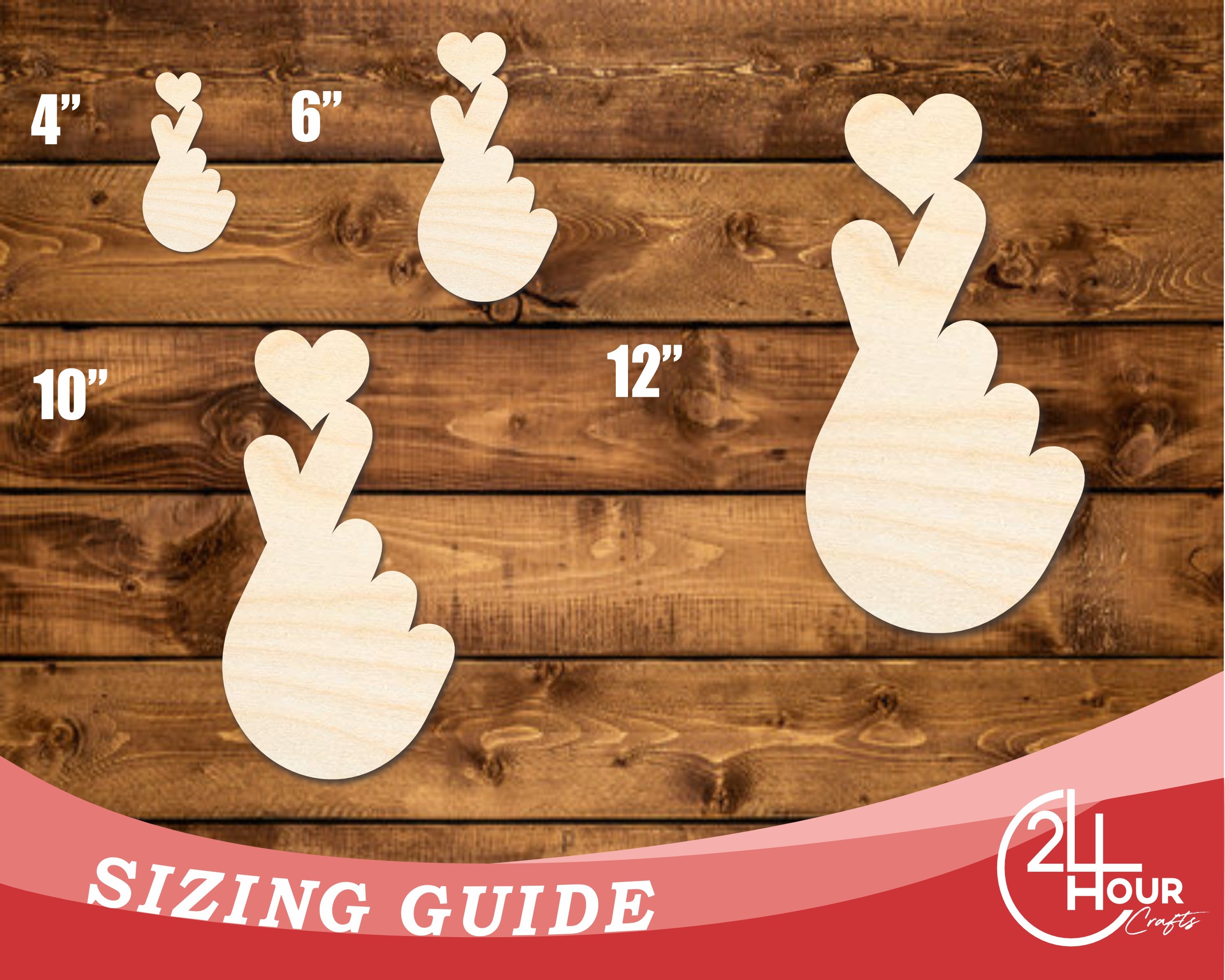 Unfinished Baltic Birch Wood Finger Heart Shape Cutouts for DIY Crafts, Up to 46 Inches in Size