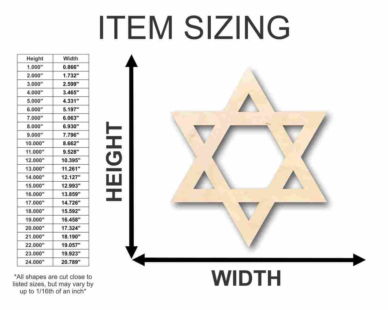 Unfinished DIY Wood Star of David in Israel Shape for Hanukkah Craft Projects - Sizes Up to 46 Inches