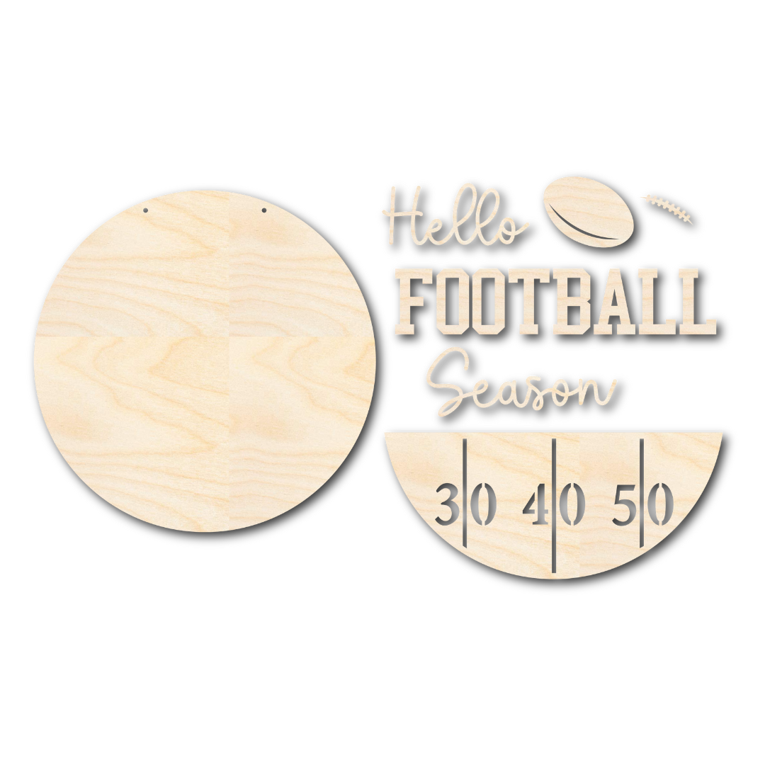 Unfinished Wooden Hello Football Season Door Sign Craft Kit | 1/4-Inch Thick Wood Cutouts for Door Decor