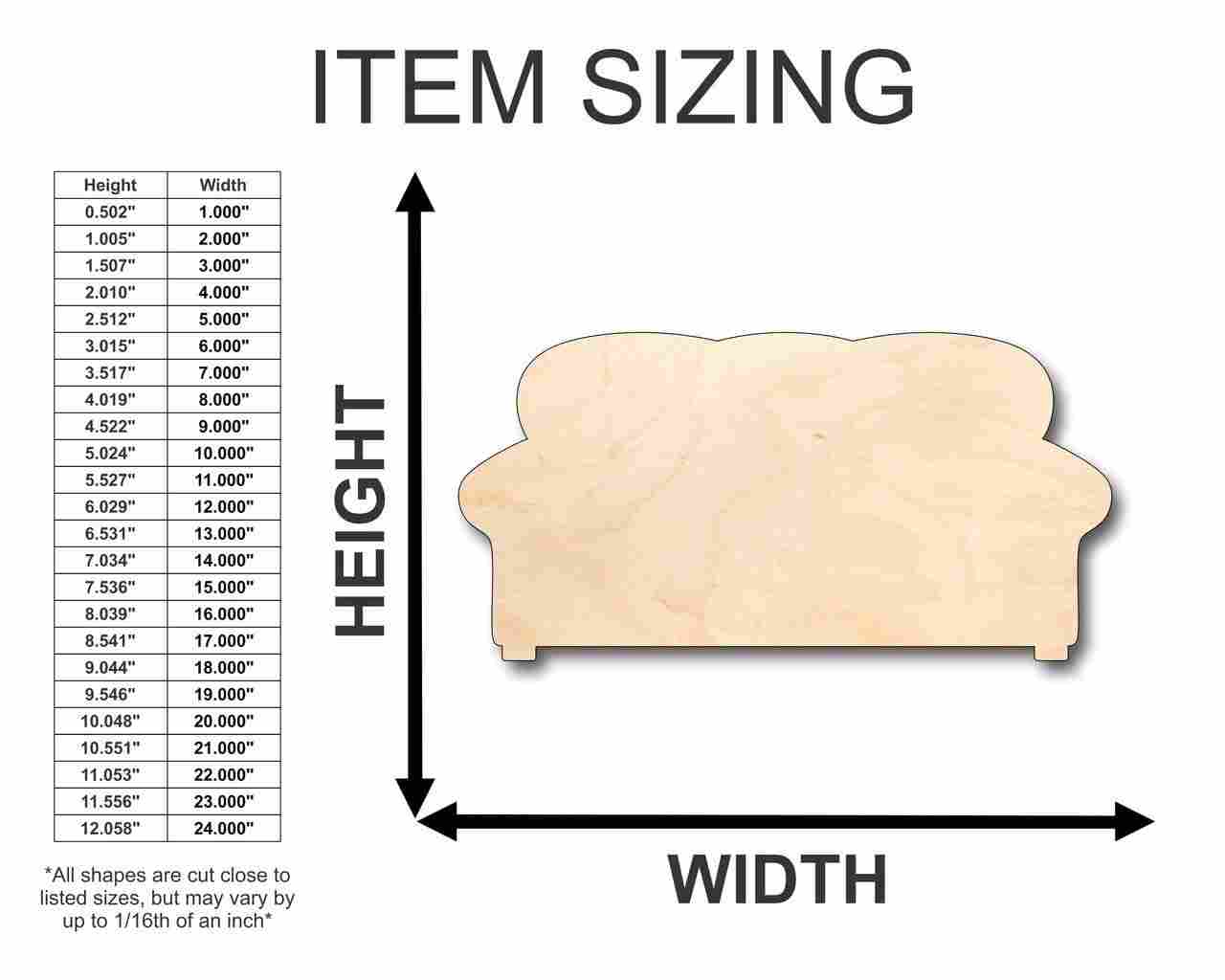 DIY Unfinished Wood Couch Shapes for Home Crafts, up to 24 Inches