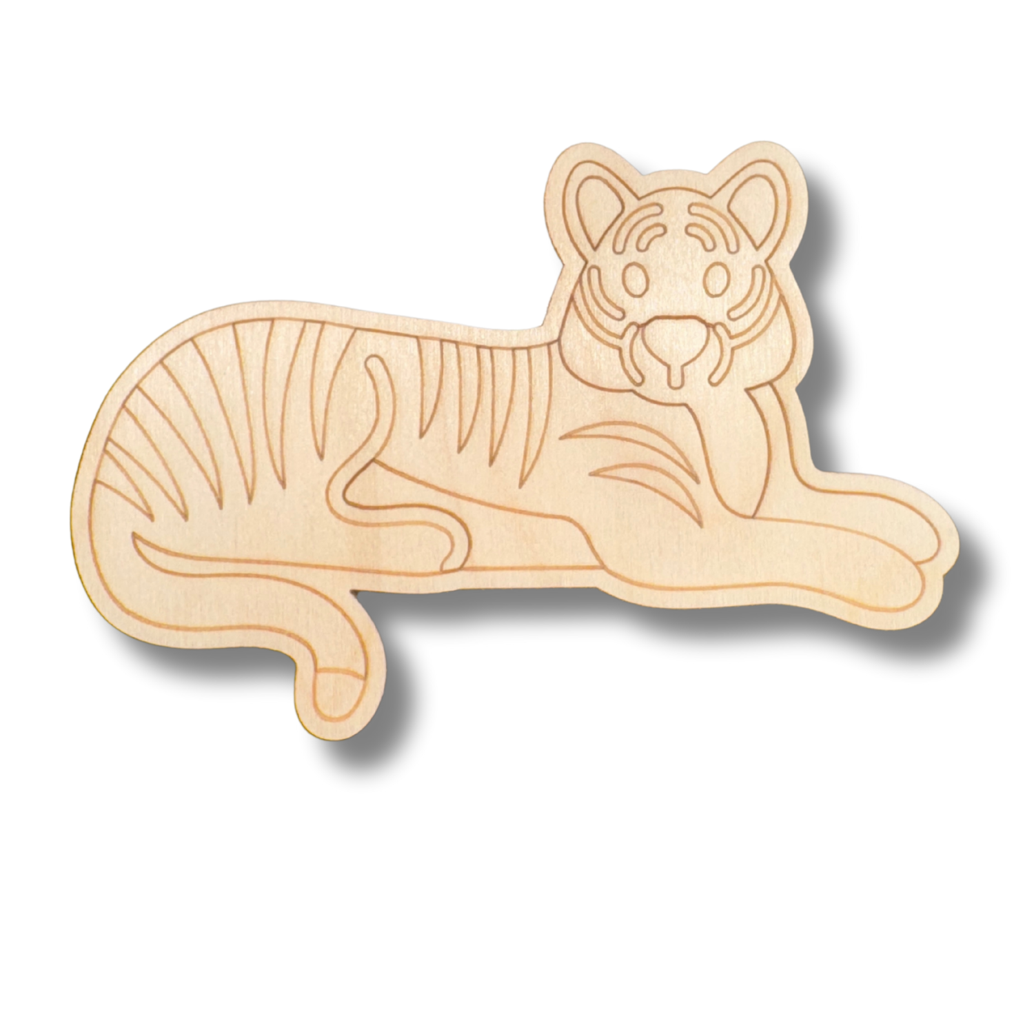 DIY Unfinished Wood Etched Tiger Shape for Line-by-Line Painting, Up to 30 Sizes