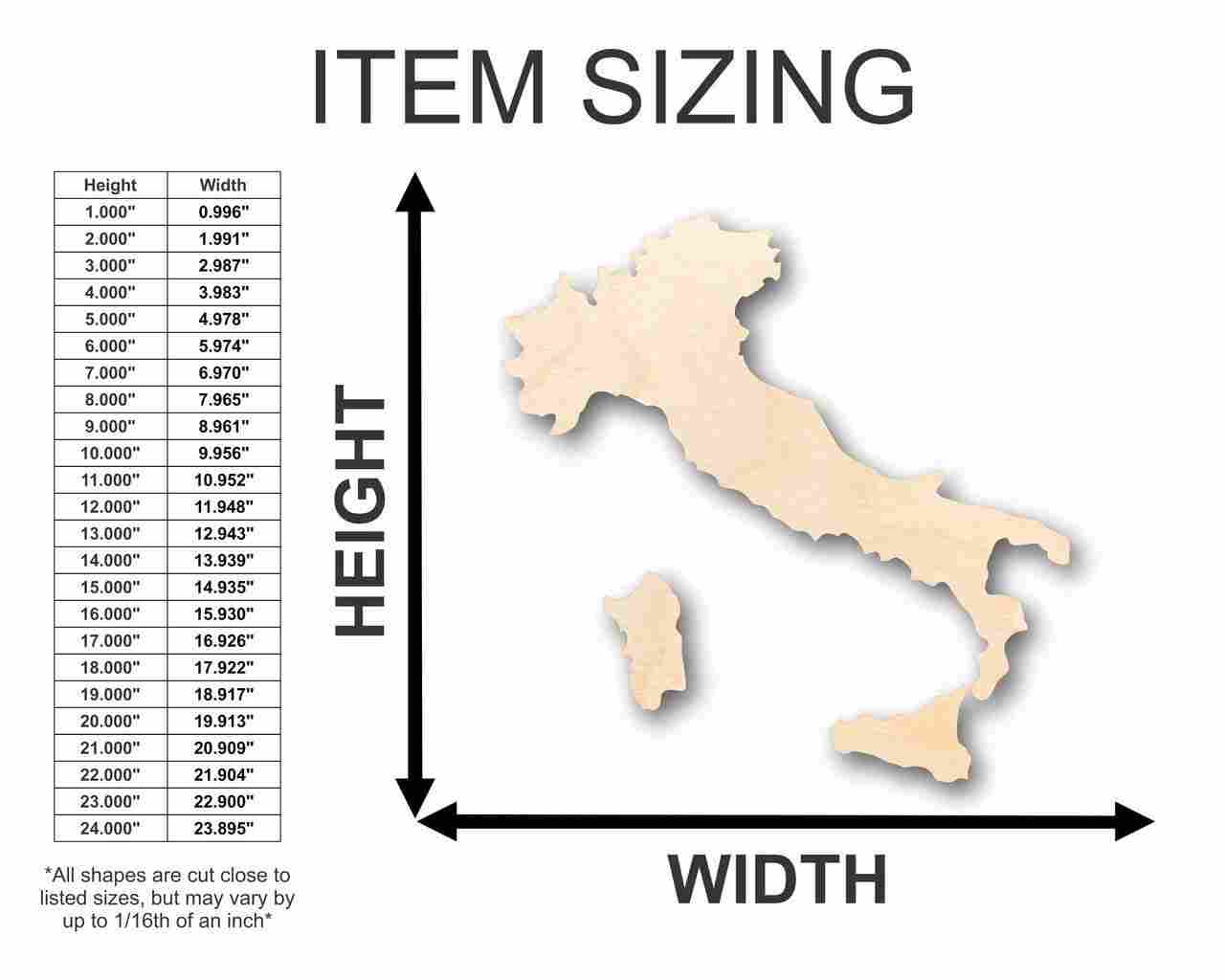 Unfinished Wood Italy-shaped Craft Set of 3 Pieces - Ideal for up to 46 DIY Country Projects