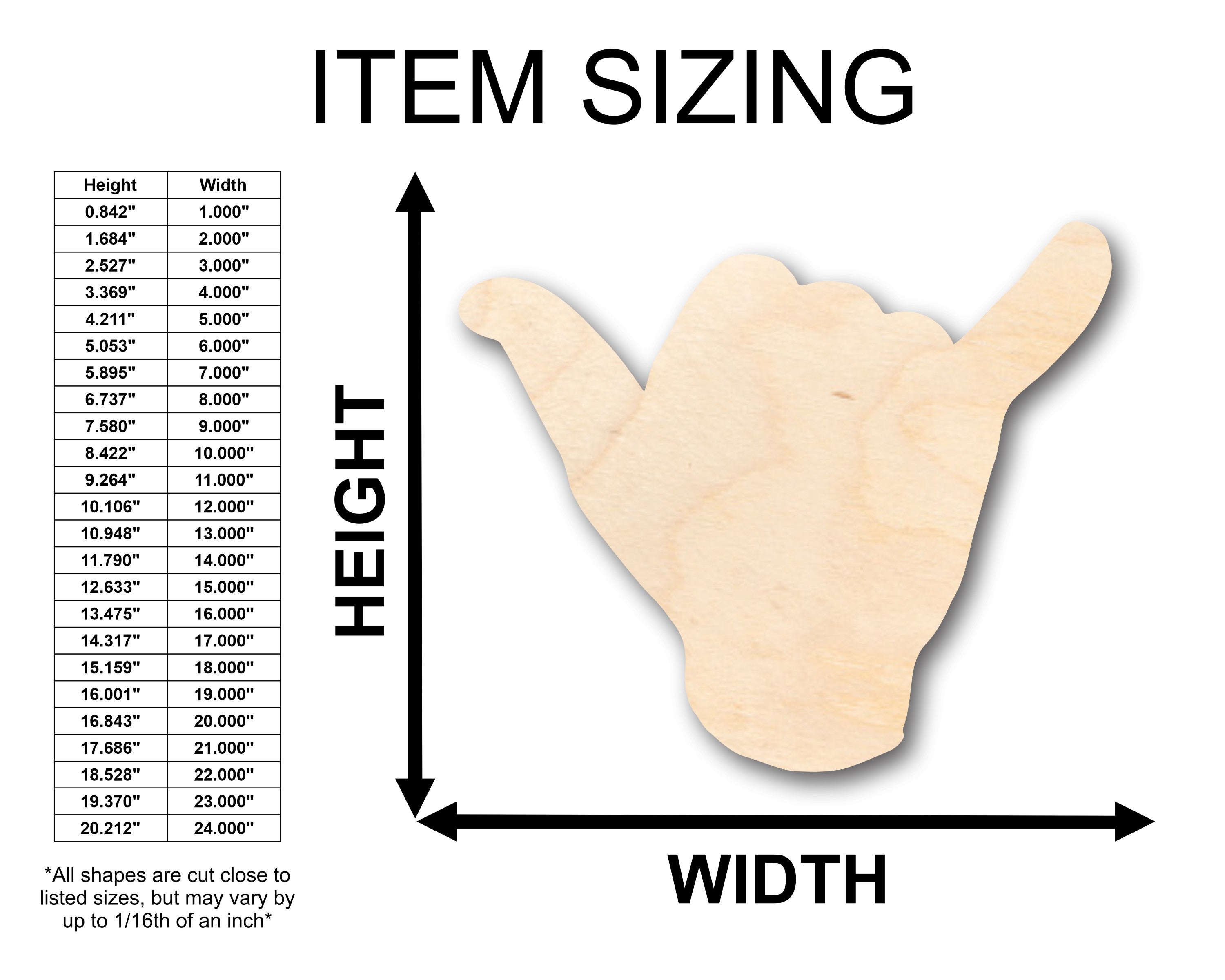 DIY Unfinished Sanded Wood Shaka Shape up to 46 for Crafts