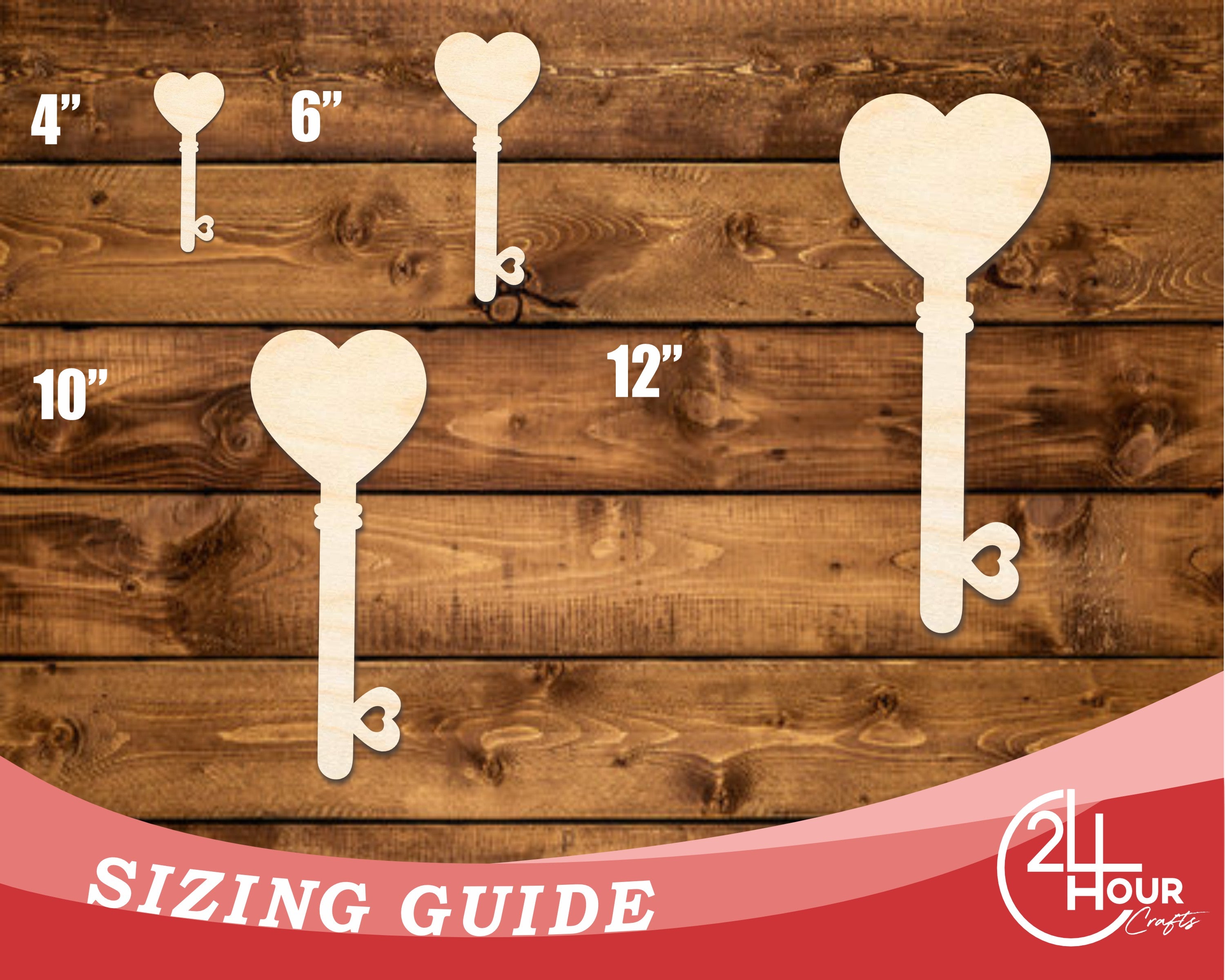 DIY Unfinished Baltic Birch Wood Heart Key Shape Cutouts up to 46 Inches