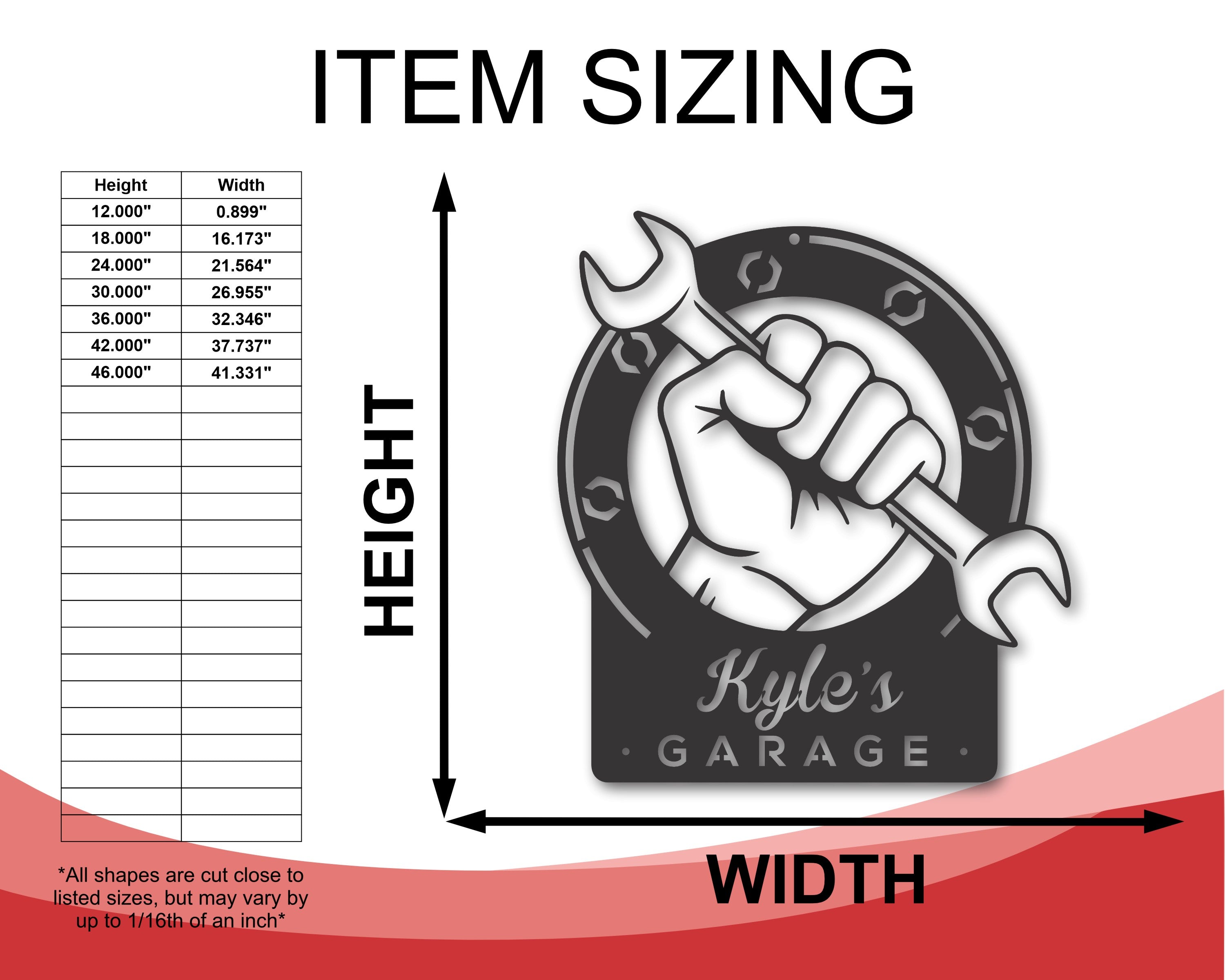 Customizable Personalized Metal Garage Decorative Wrench Sign with 15 Color Choices