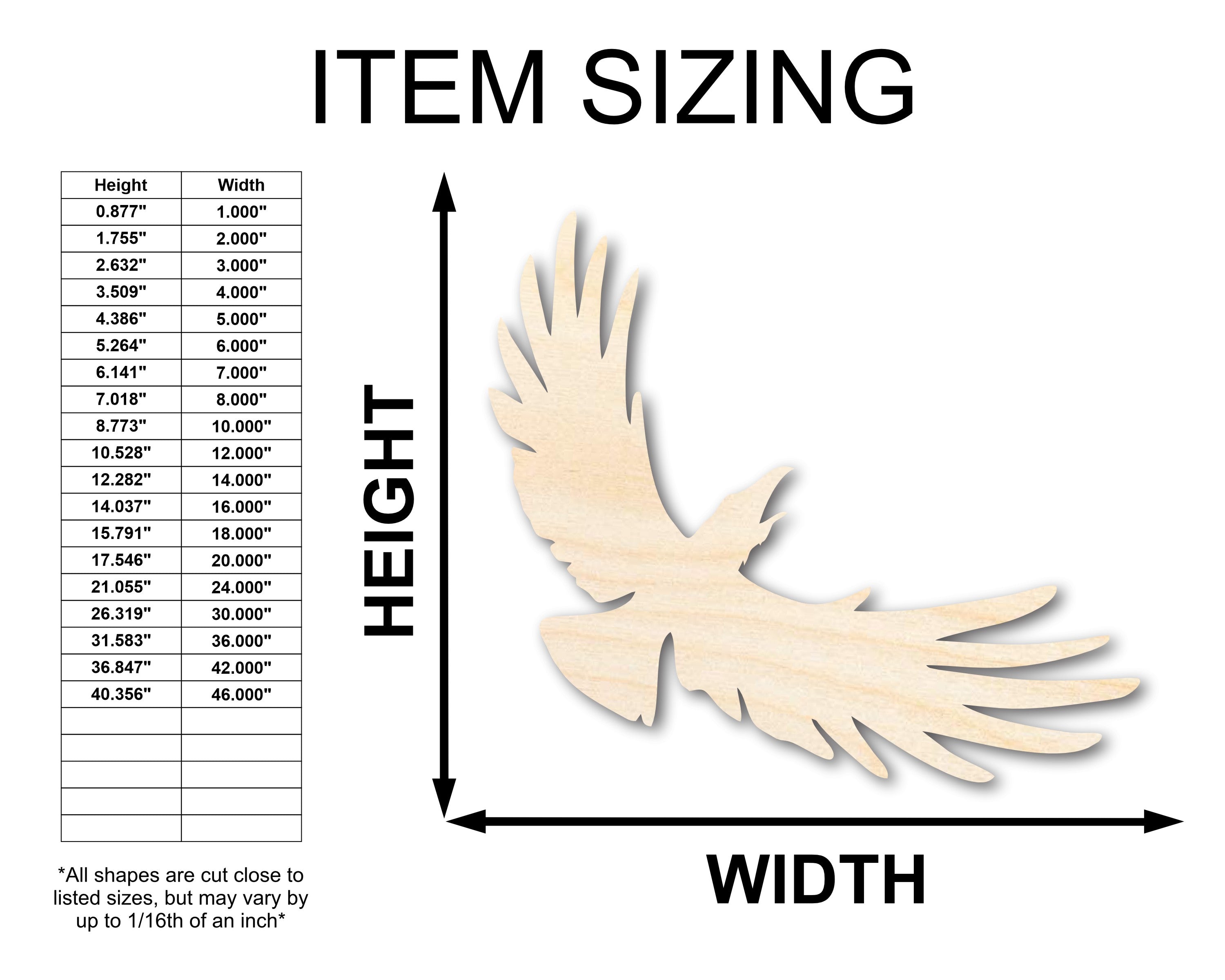 Unfinished Baltic Birch Plywood Flying Crow Shape Craft Item - Sizes up to 46 Inches