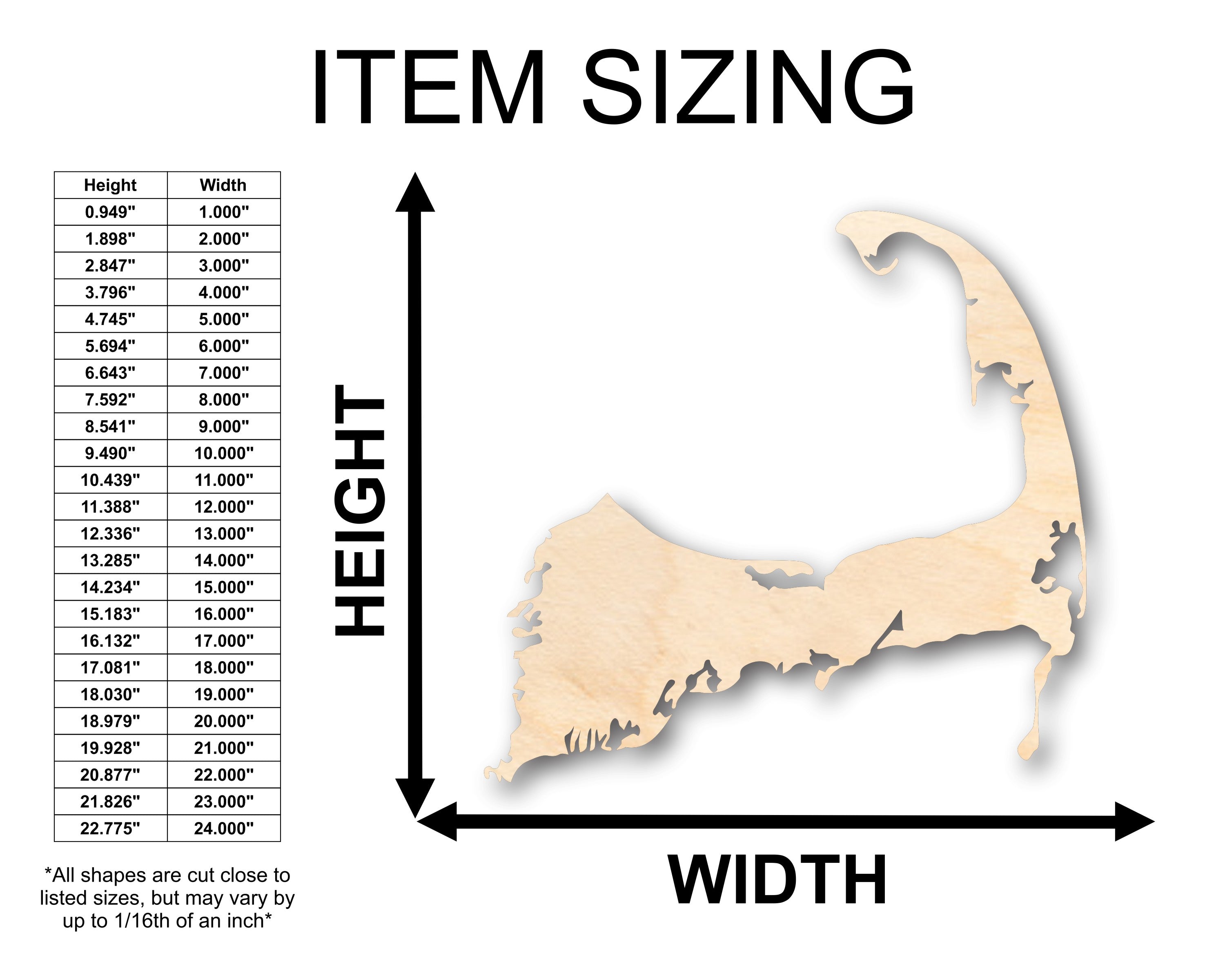 Unfinished Wood DIY Cape Cod - Shaped Craft Items for Up to 46 Do - It - Yourself Projects