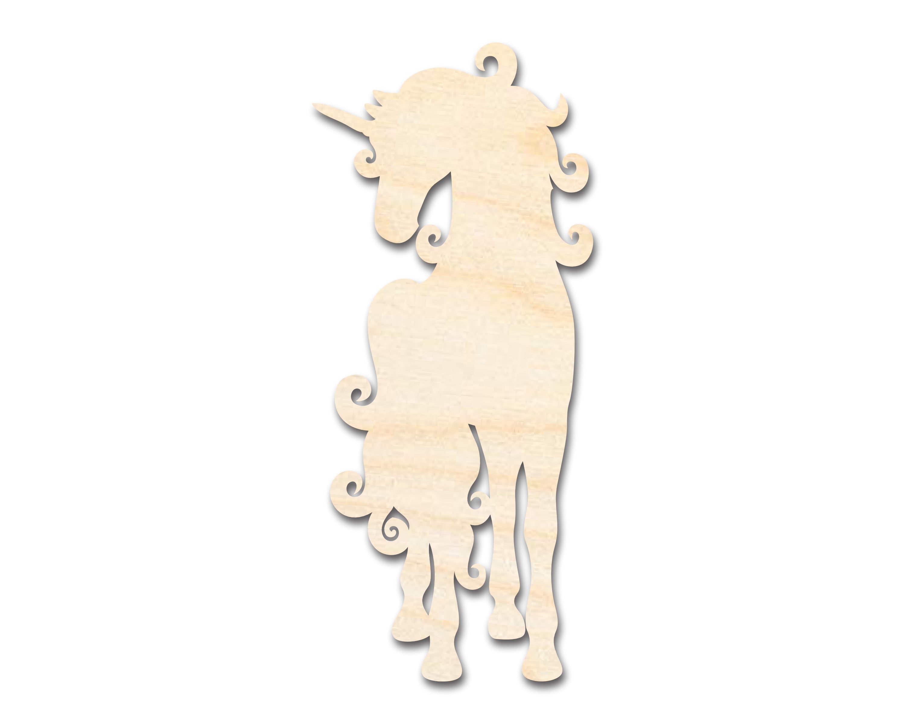 Unfinished DIY Mythical Craft Cutout of Swirly Unicorn Silhouette with up to 46 DIY Options