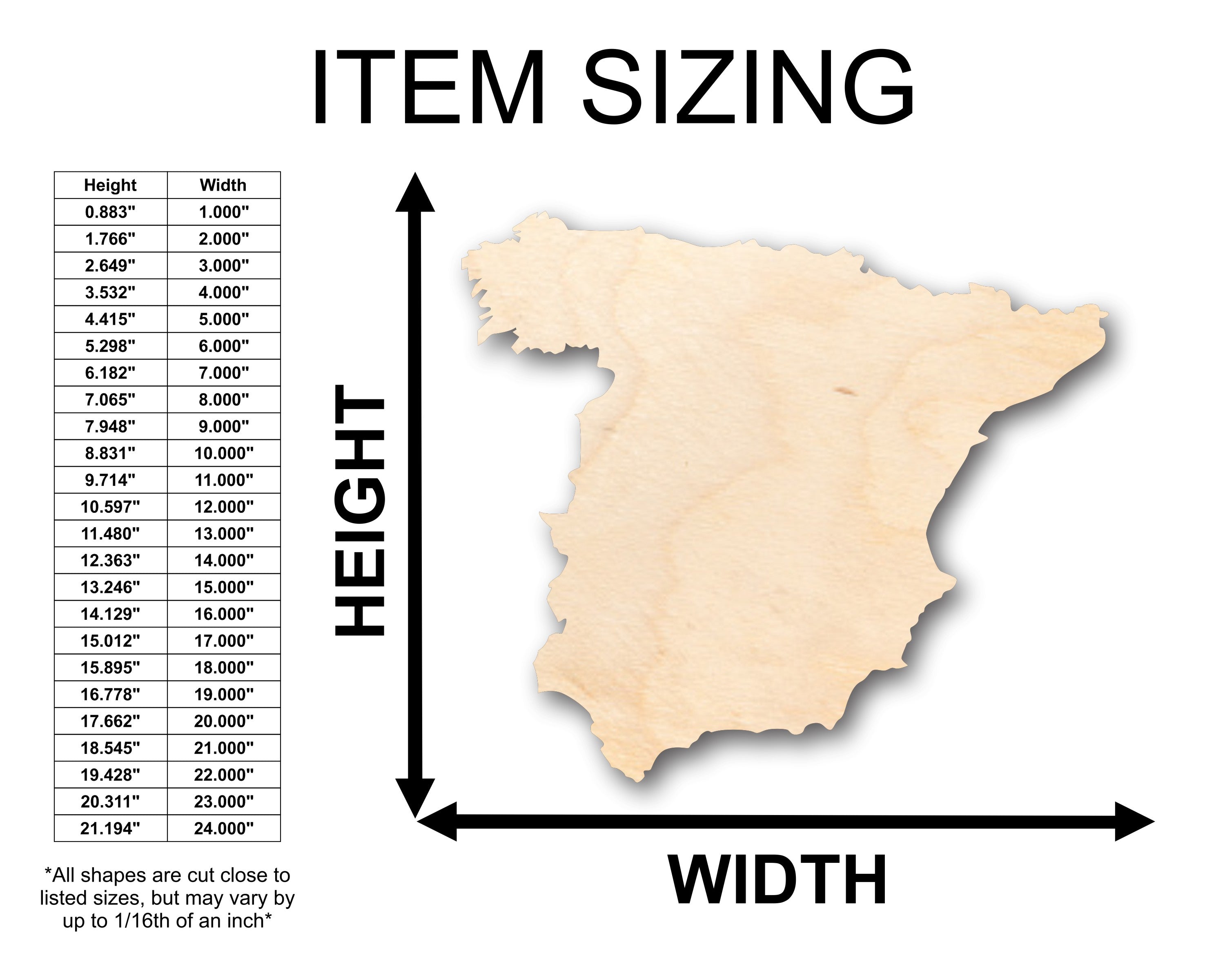 DIY Unfinished Wood Spain Country Shape for Up to 46 Crafts