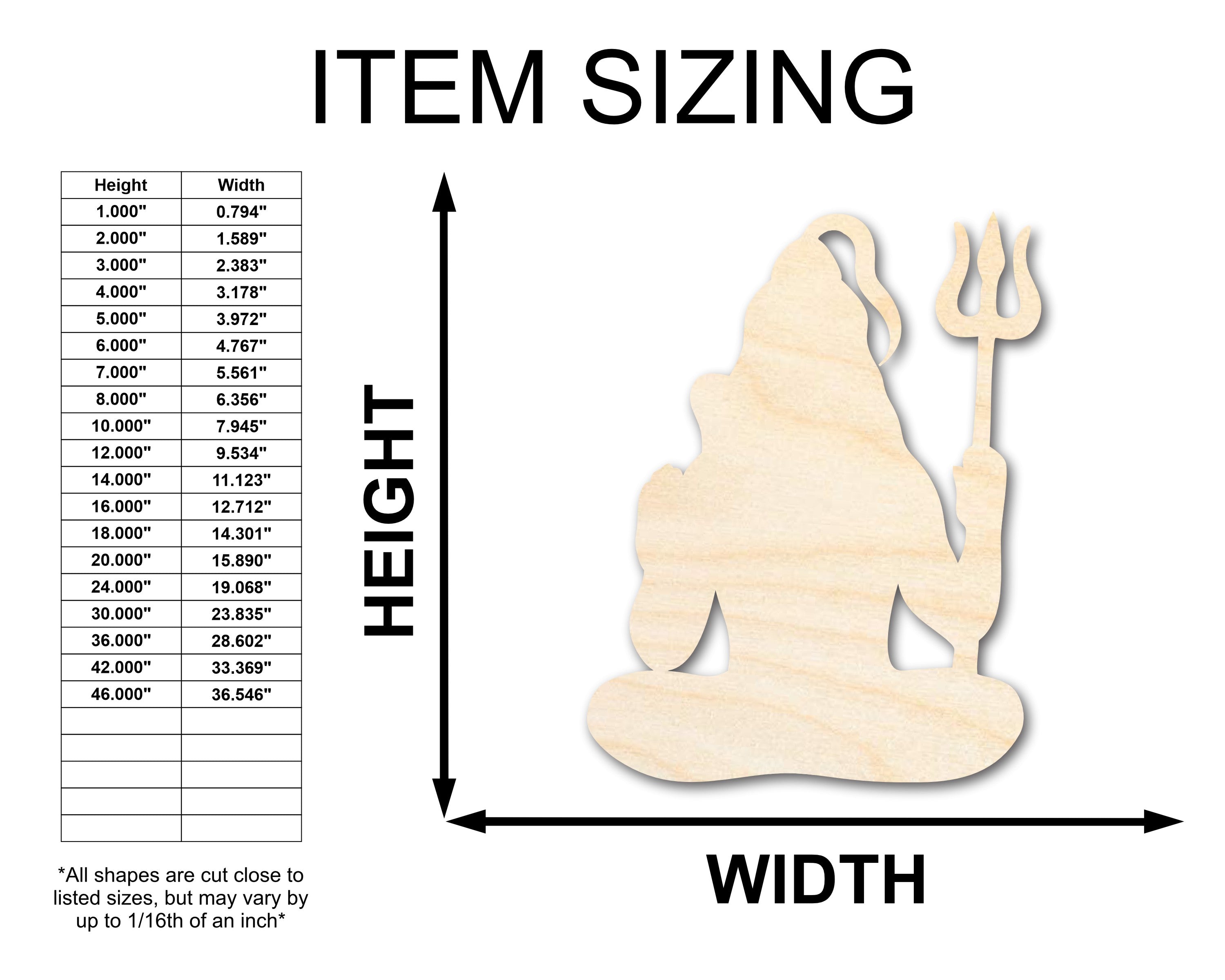 Unfinished Baltic Birch Wood Shiva Shape Craft - Up to 36 Inches