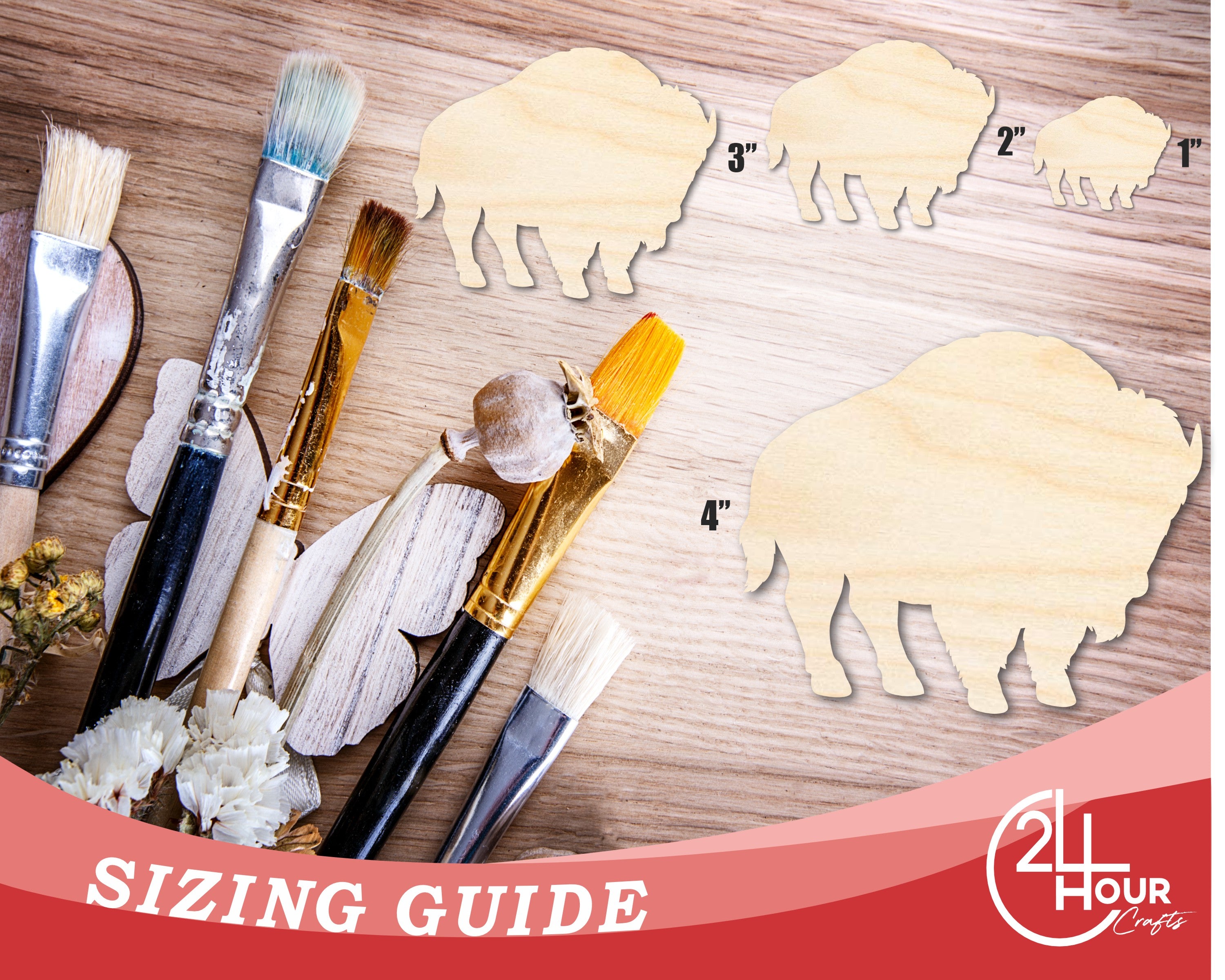Unfinished DIY Native American Craft Cutout of Wood Buffalo Bison Silhouette with up to 46 DIY Options
