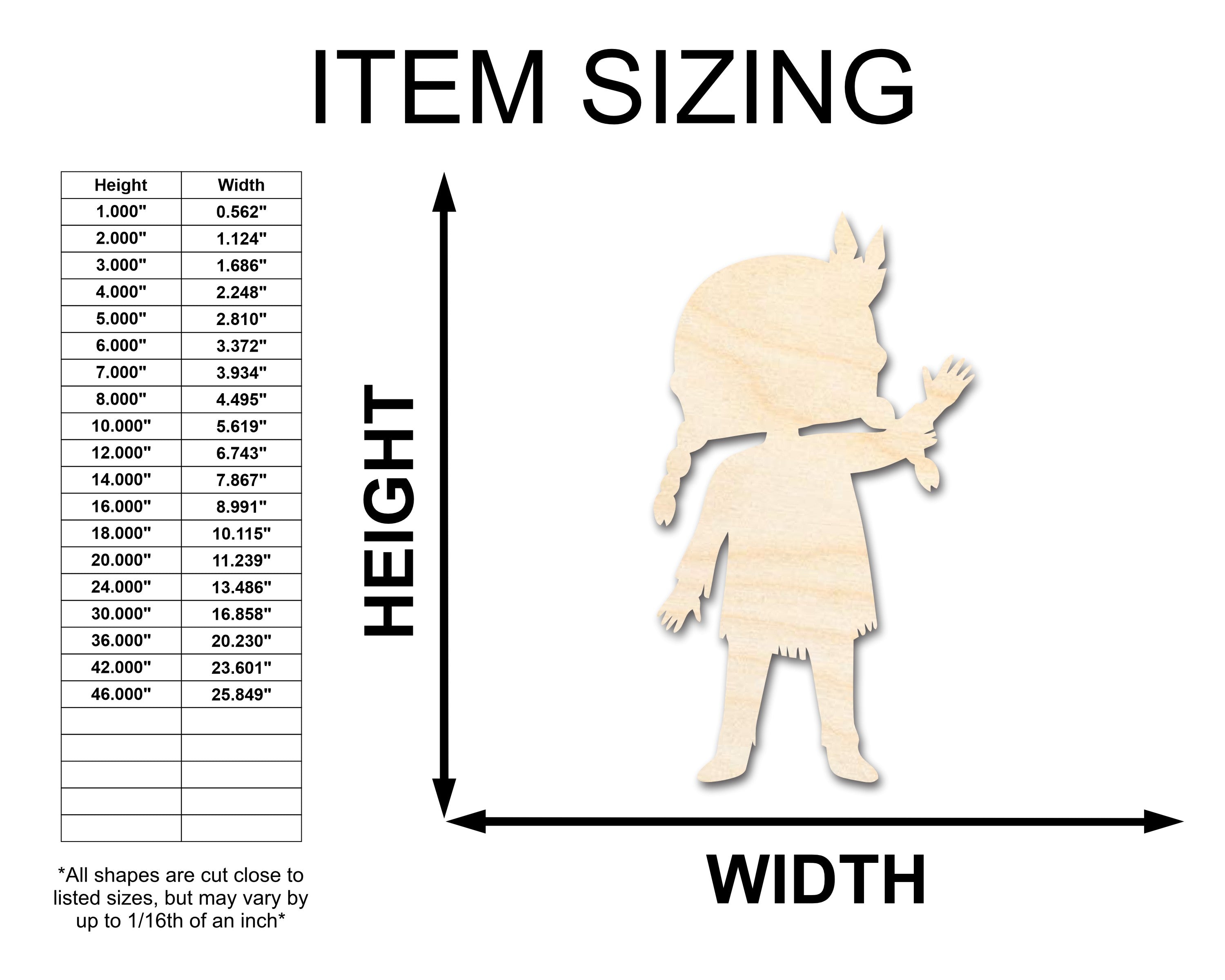 Unfinished Native Girl Shaped Wood Craft Cutout for Up to 46 DIY Projects