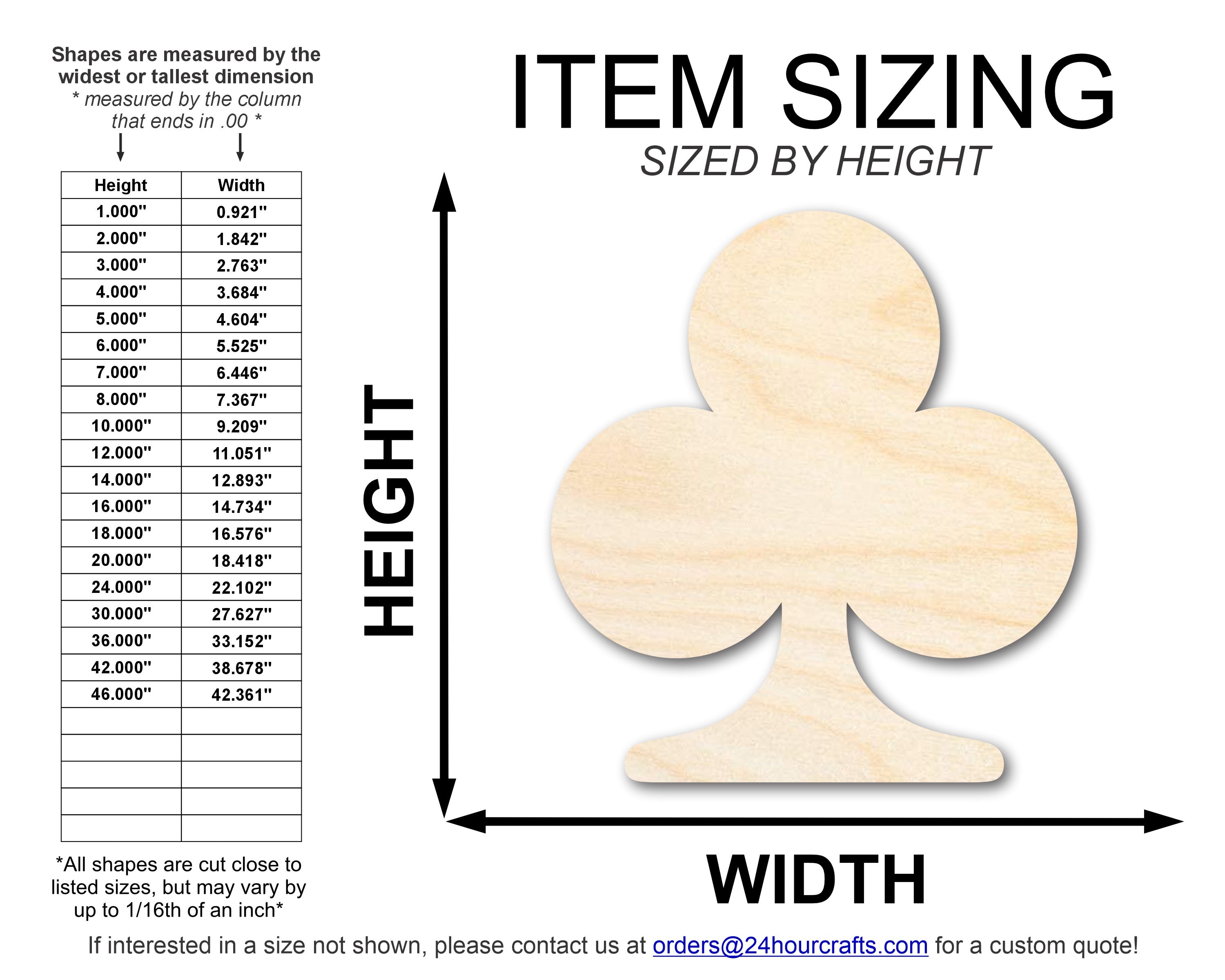 DIY Unfinished Premium Birch Wood Club Shapes for Playing Card Crafts, Sizes up to 36 Inches