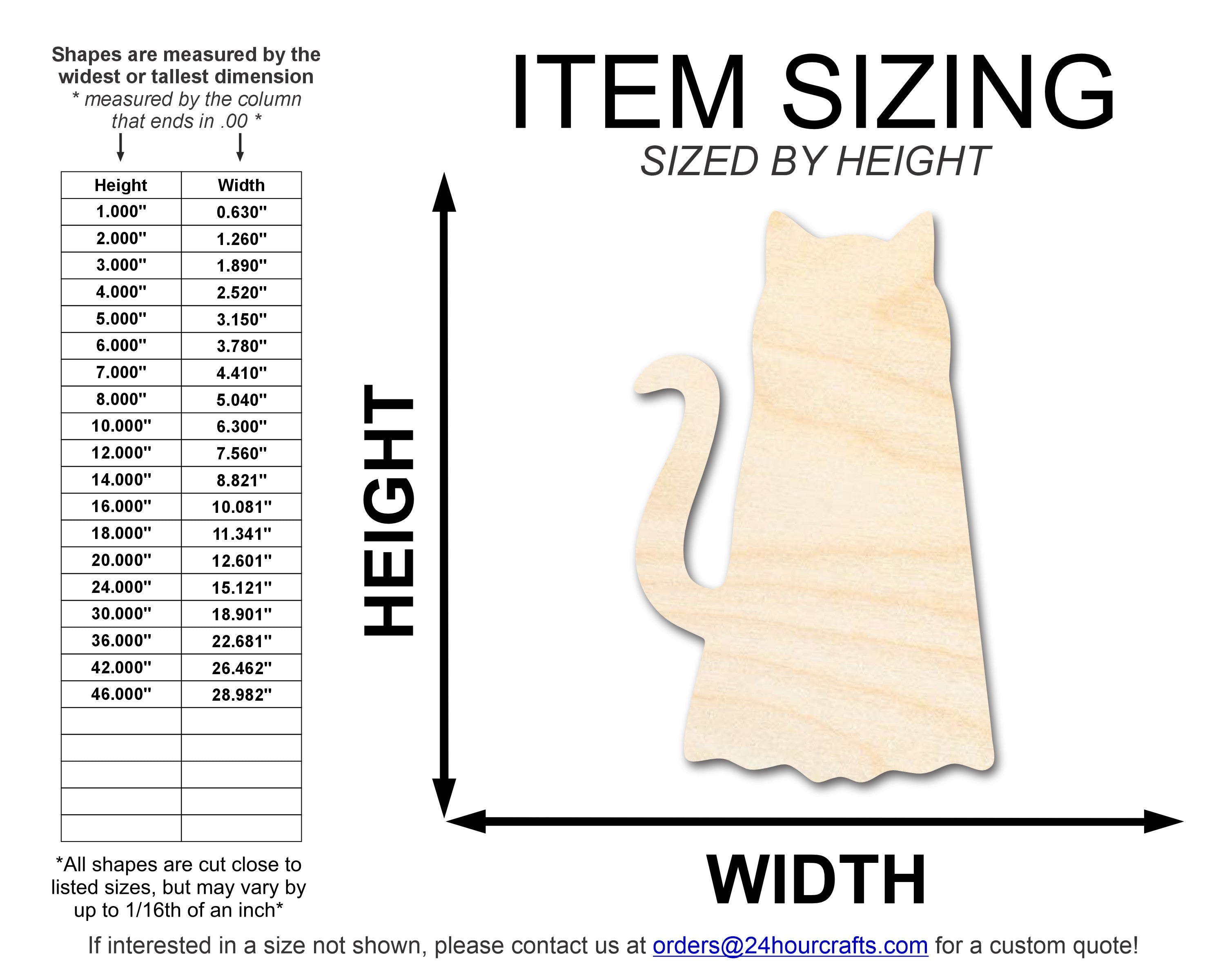 Unfinished Baltic Birch Wood Ghost Cat Shape Cutout for DIY Halloween Cat Crafts - Up to 46 Inches and Over 2,000 Customizable Options