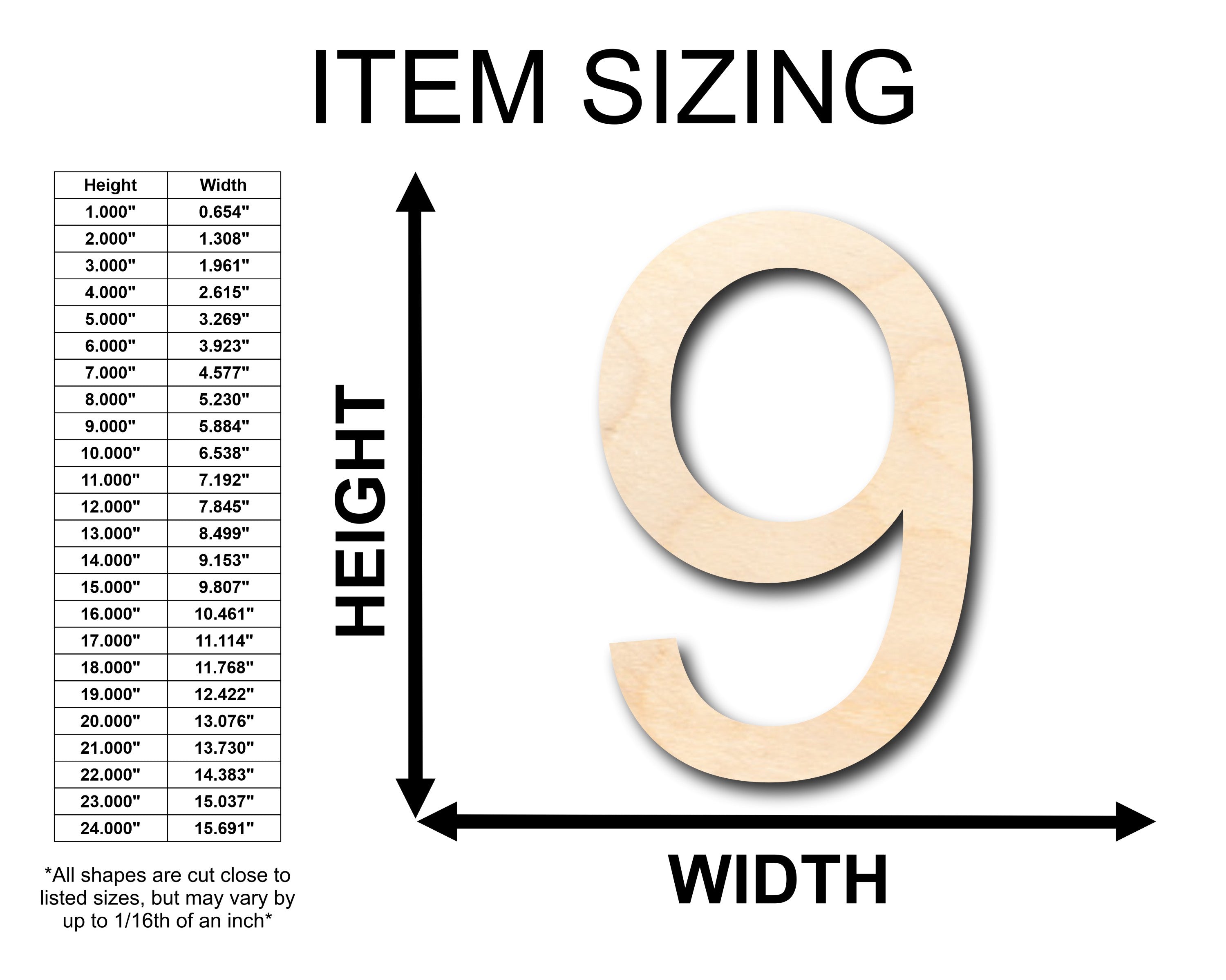 DIY Unfinished Wood Arial Number 9 Shape for Crafts up to 46