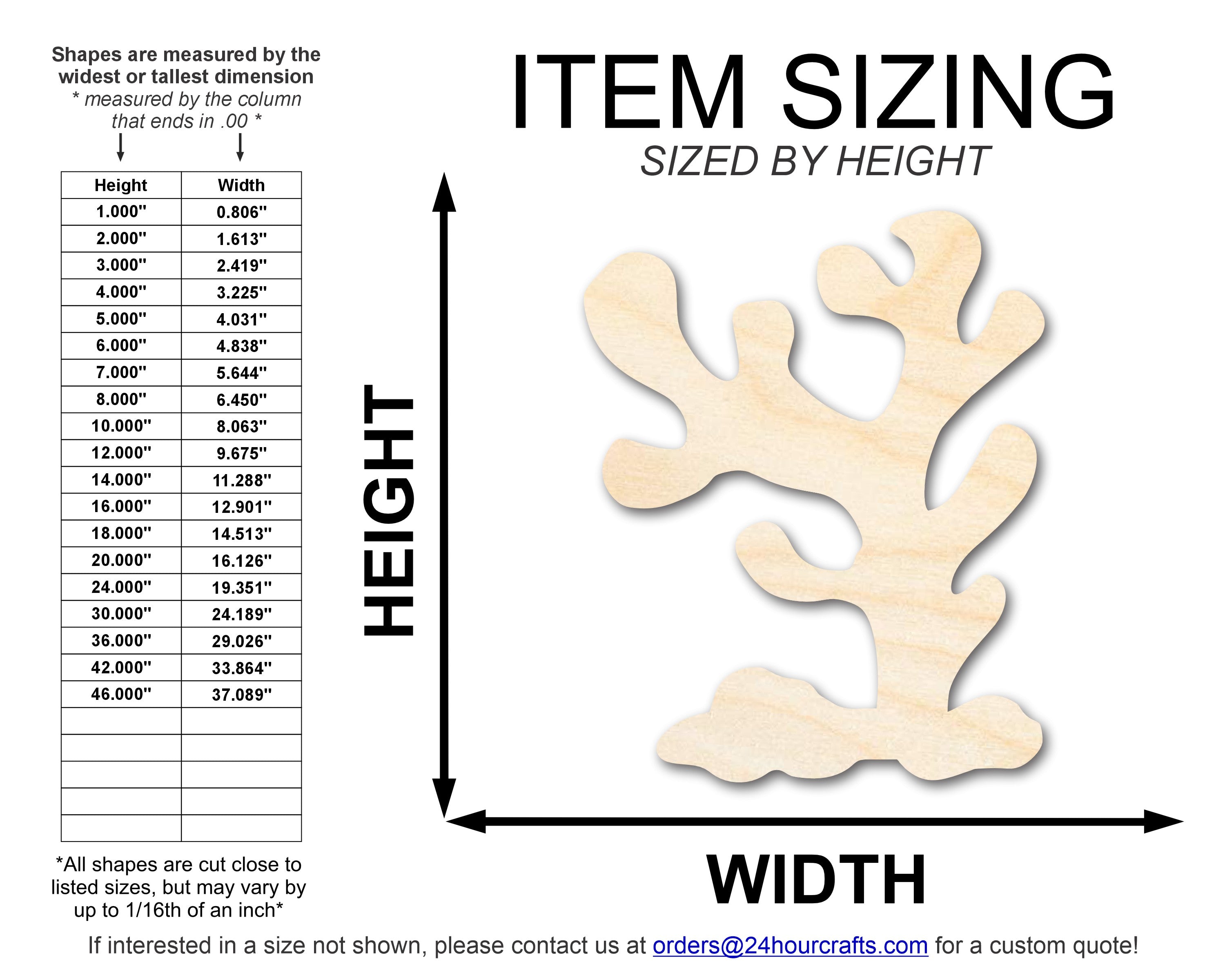 DIY Unfinished Baltic Birch Coral Shape Cutouts - Up to 46 Inches for 24+ Crafts
