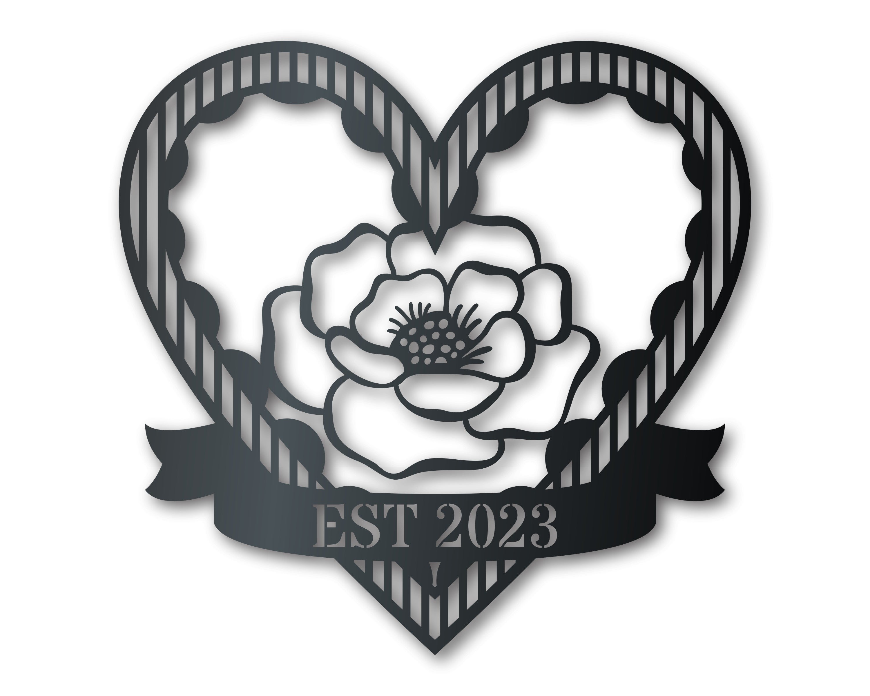 Customizable Metal Rose Heart Wall Art - 14 Color Choices, 12 - 46 Inches