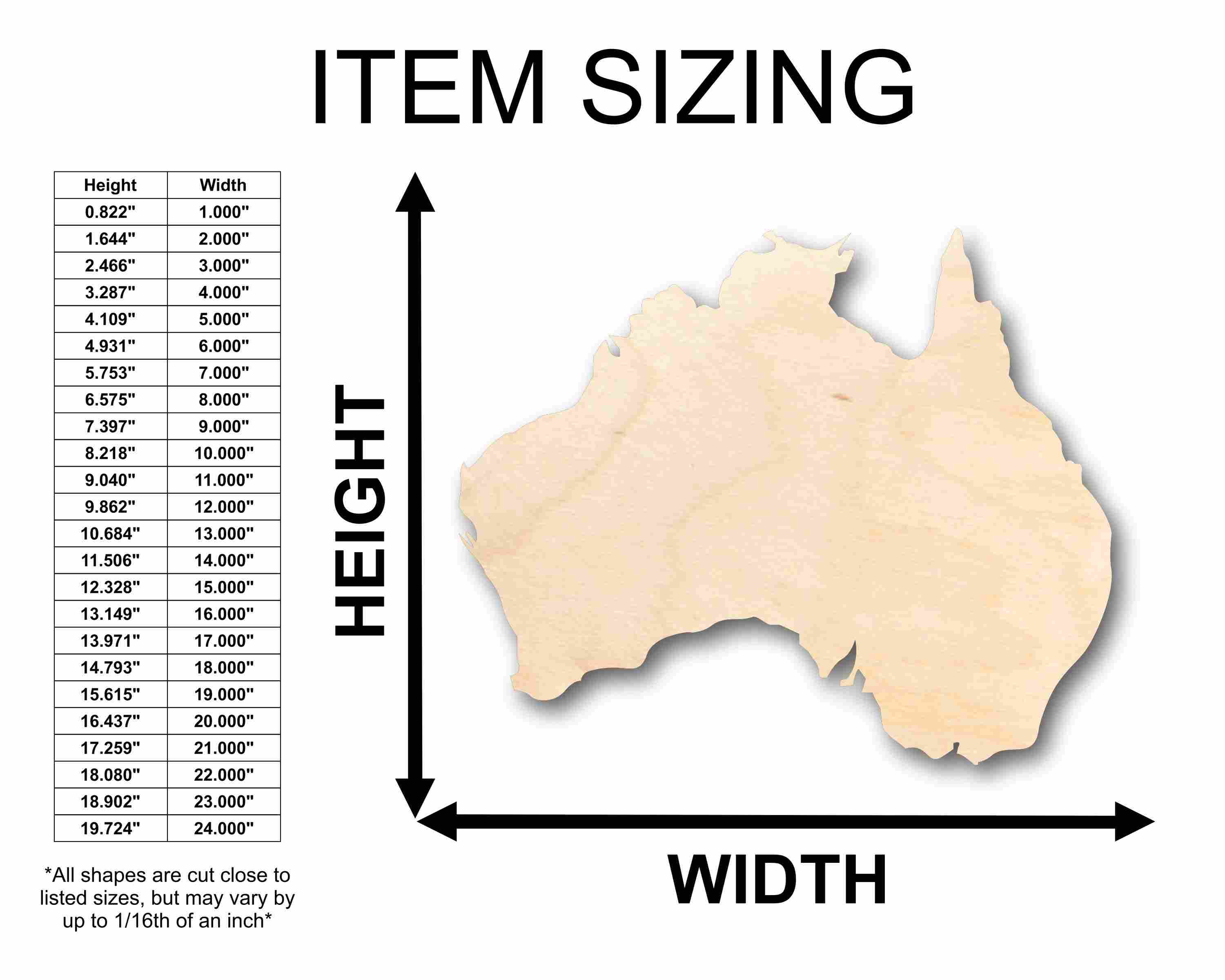 Australia Unfinished Wood Silhouette - Up to 46 DIY Craft Pieces