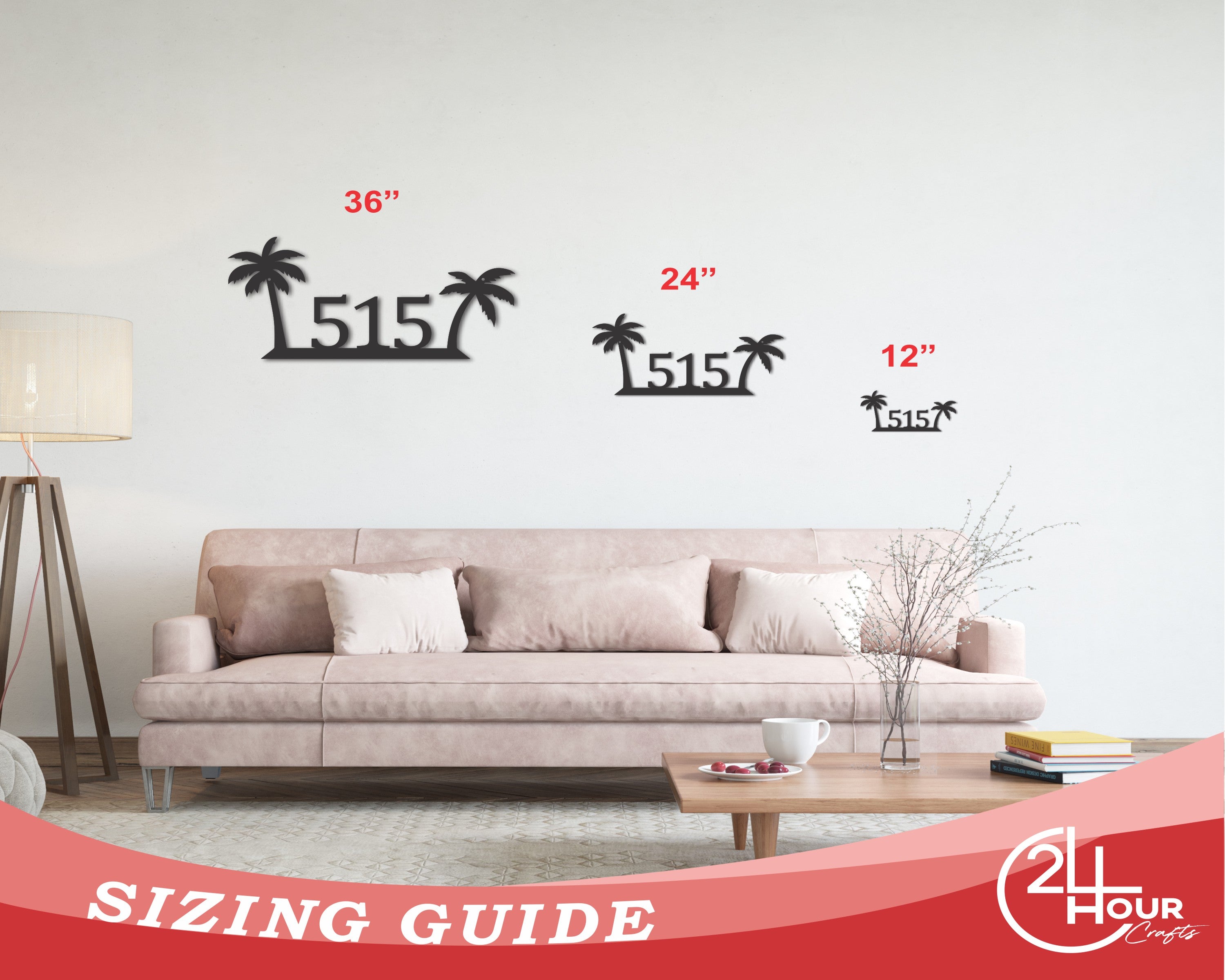 Metal Tropical Style House Number Sign with Metal Palm Tree Design | 15 Different Color Options for Address Display