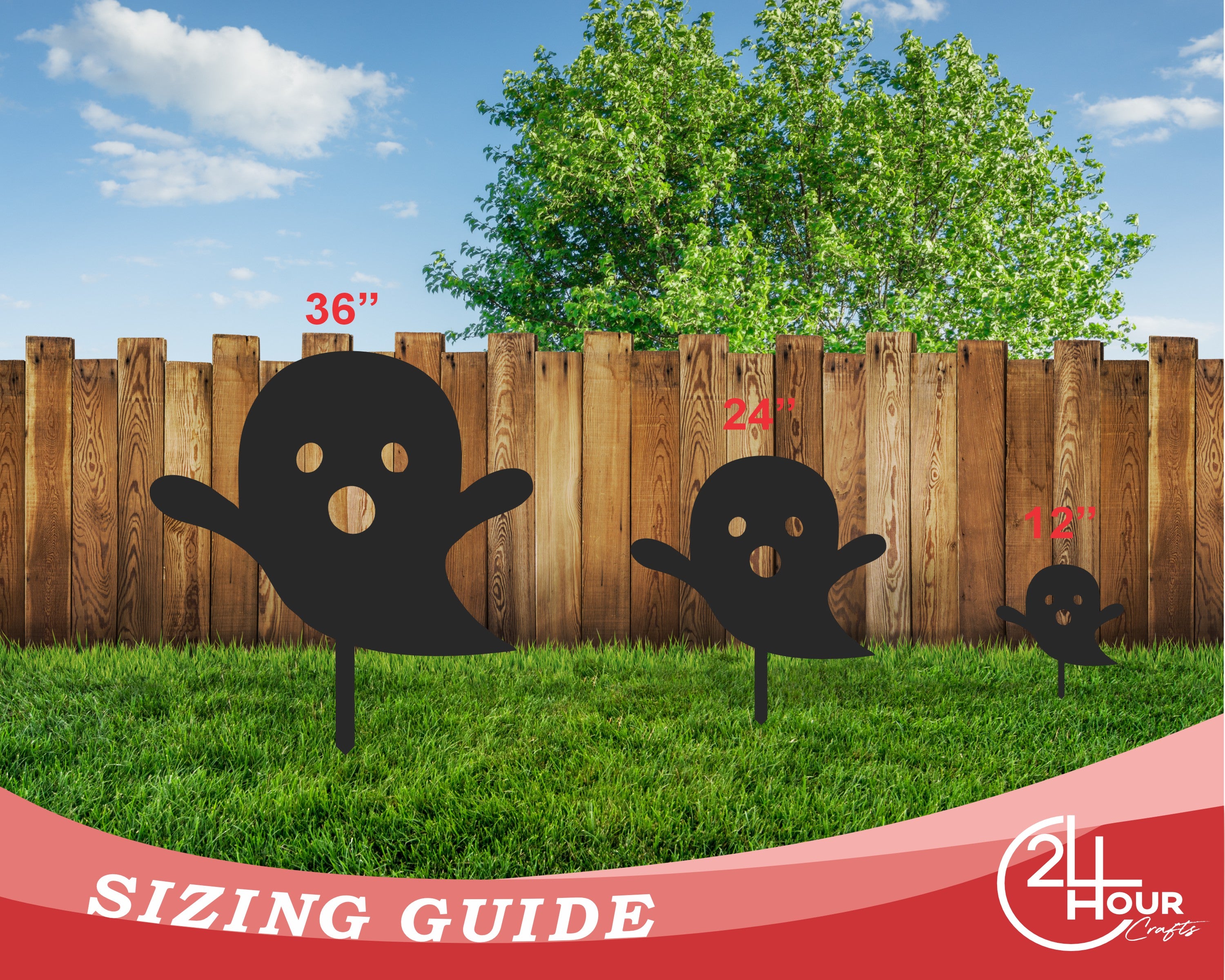 3-Piece Set of Metal Halloween Ghost Garden Stakes with Over 20 Color Choices