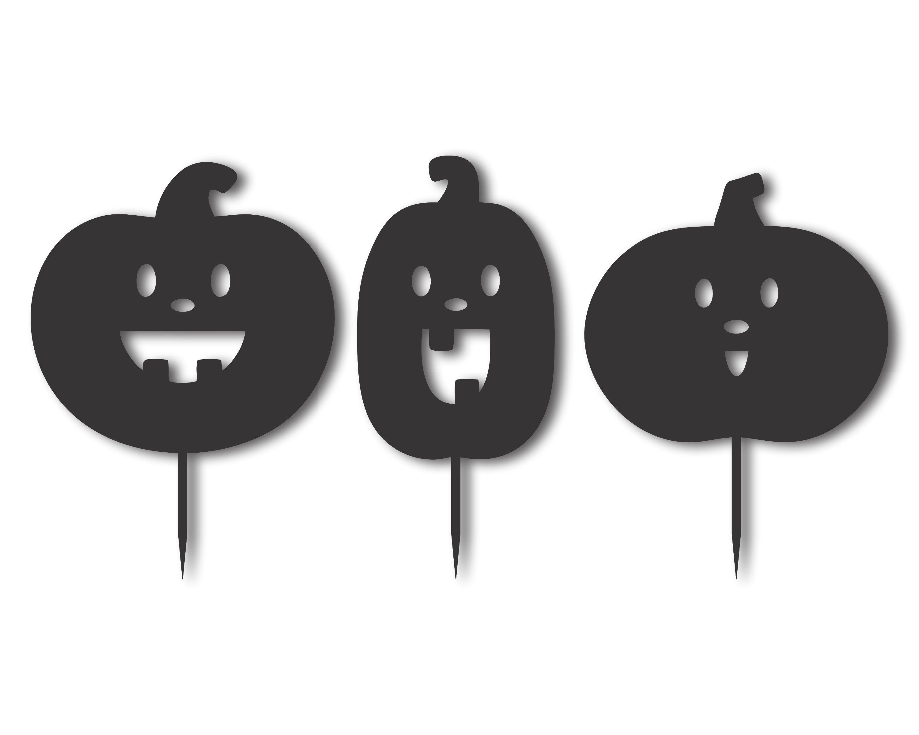 Decorative Metal Halloween Pumpkin Garden Stakes - Set of Three with Heights Up to 46 Inches and More Than 20 Color Choices