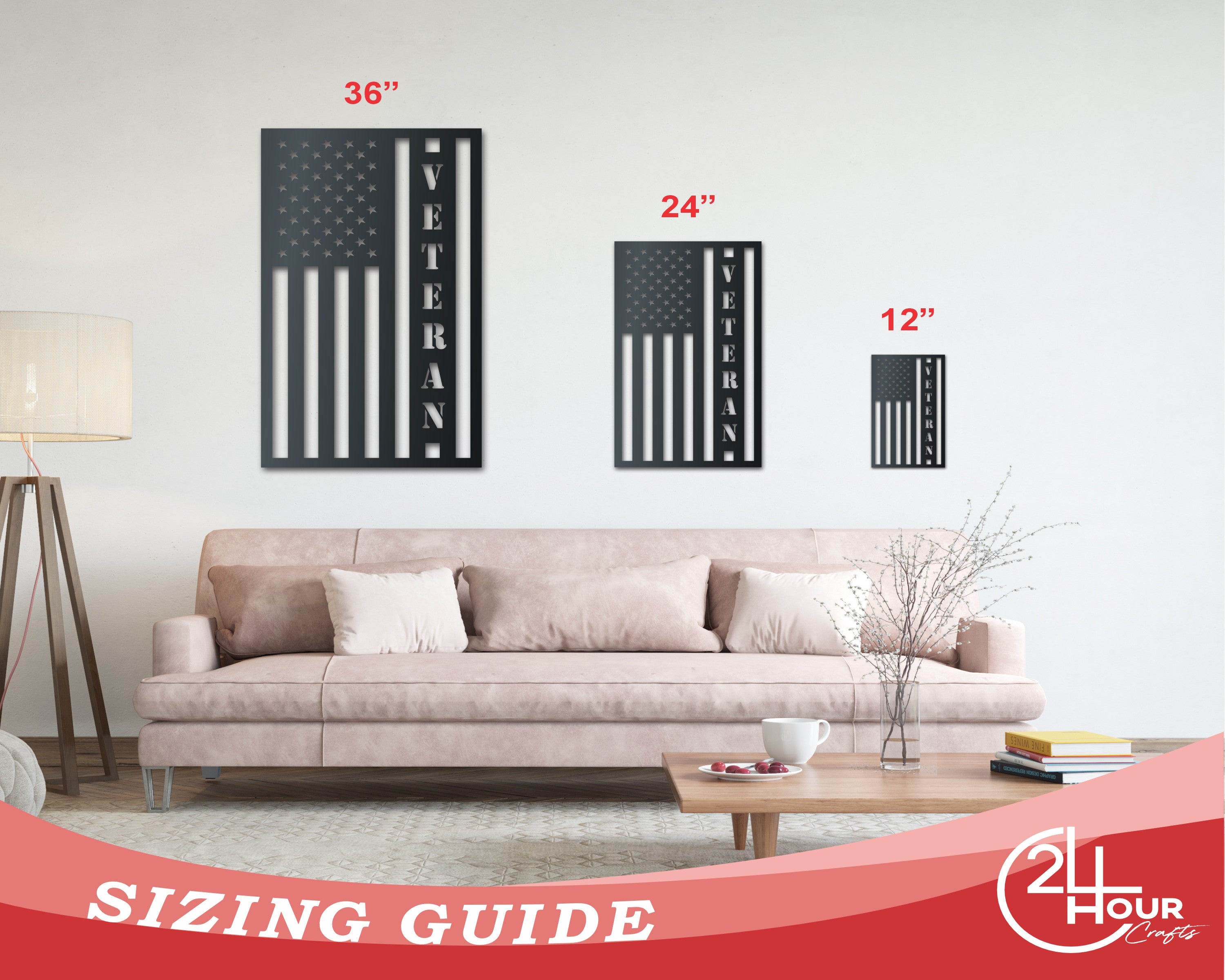 Patriotic Metal USA Flag Wall Art for Veterans | Up to 36" | 20+ Color Options